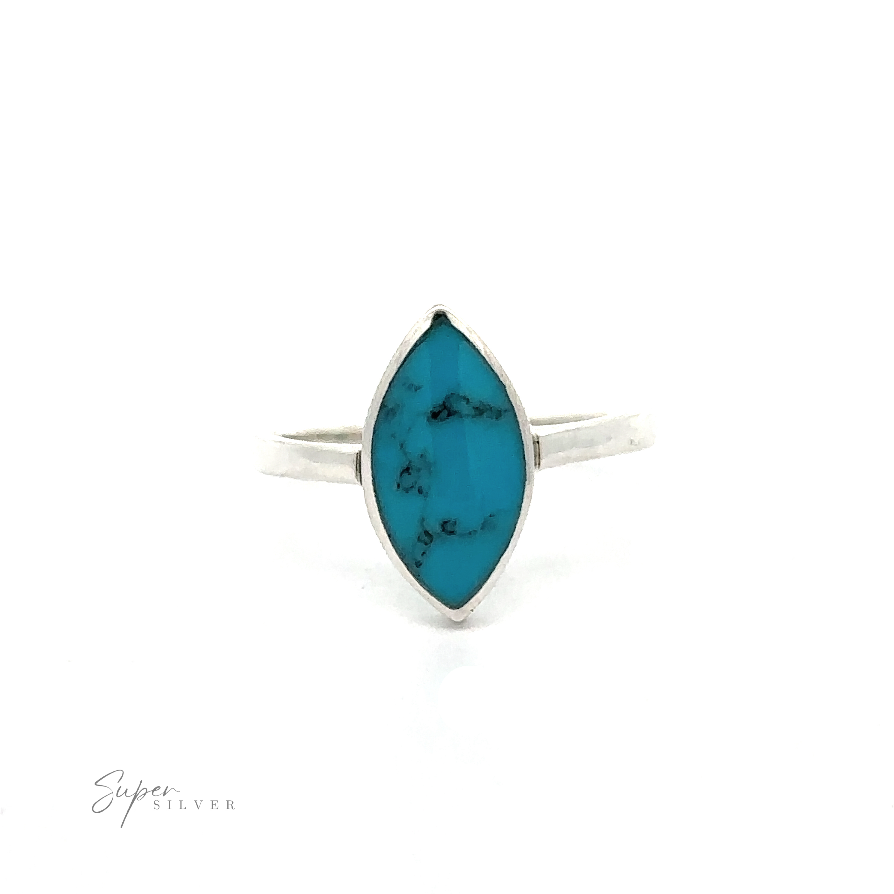 A Classic Marquise Inlaid Stone Ring with a turquoise stone.