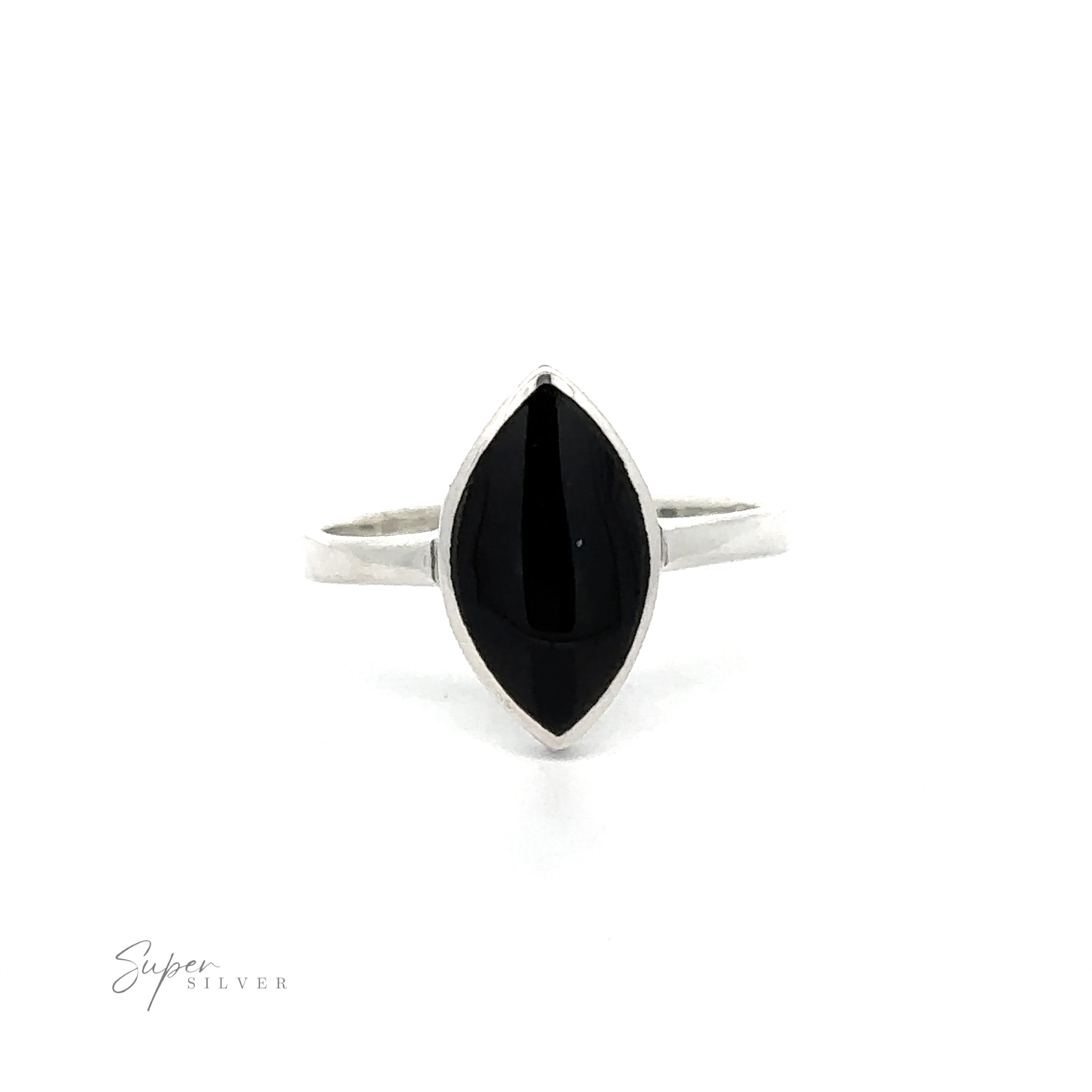 A Classic Marquise Inlaid Stone Ring featuring a diamond shape stone on a white background.