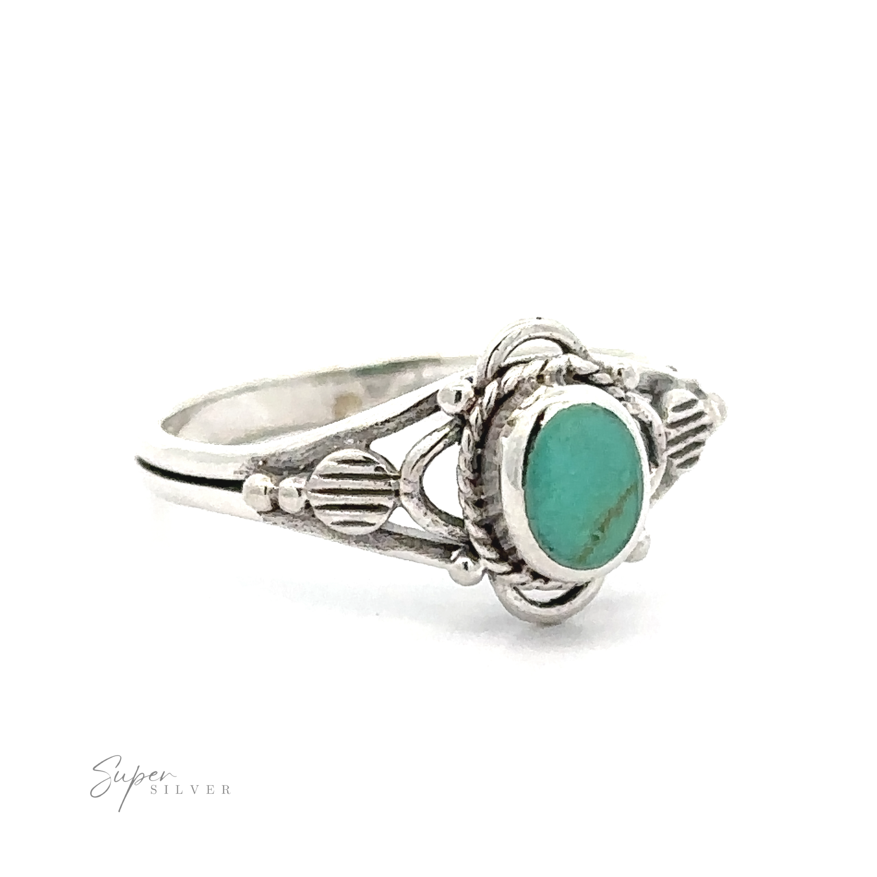 A Fancy Oval Inlay Stone Ring made of sterling silver, perfect for adding a pop of color to any outfit.