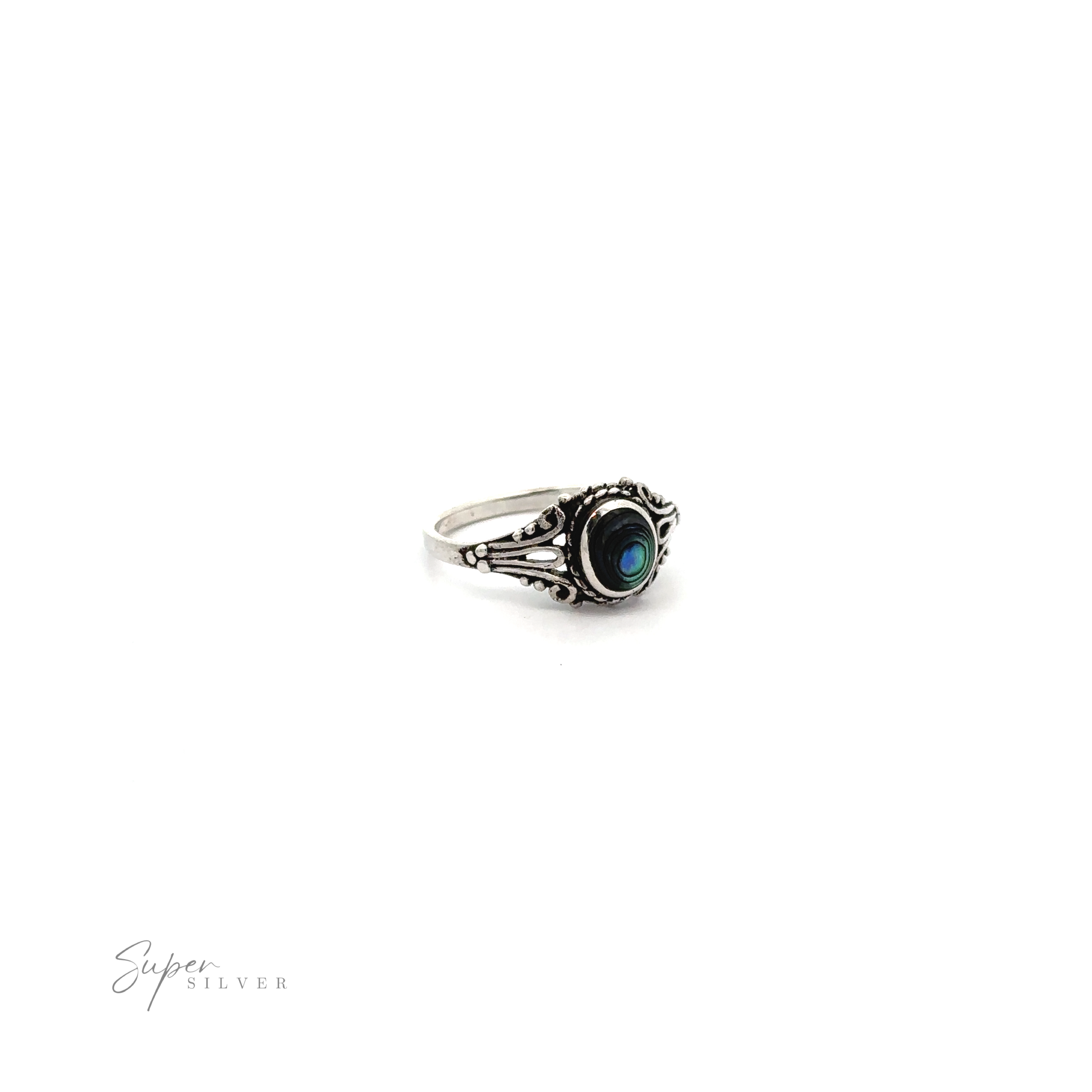 A inlay stone ring with twist setting with an oval blue stone.
