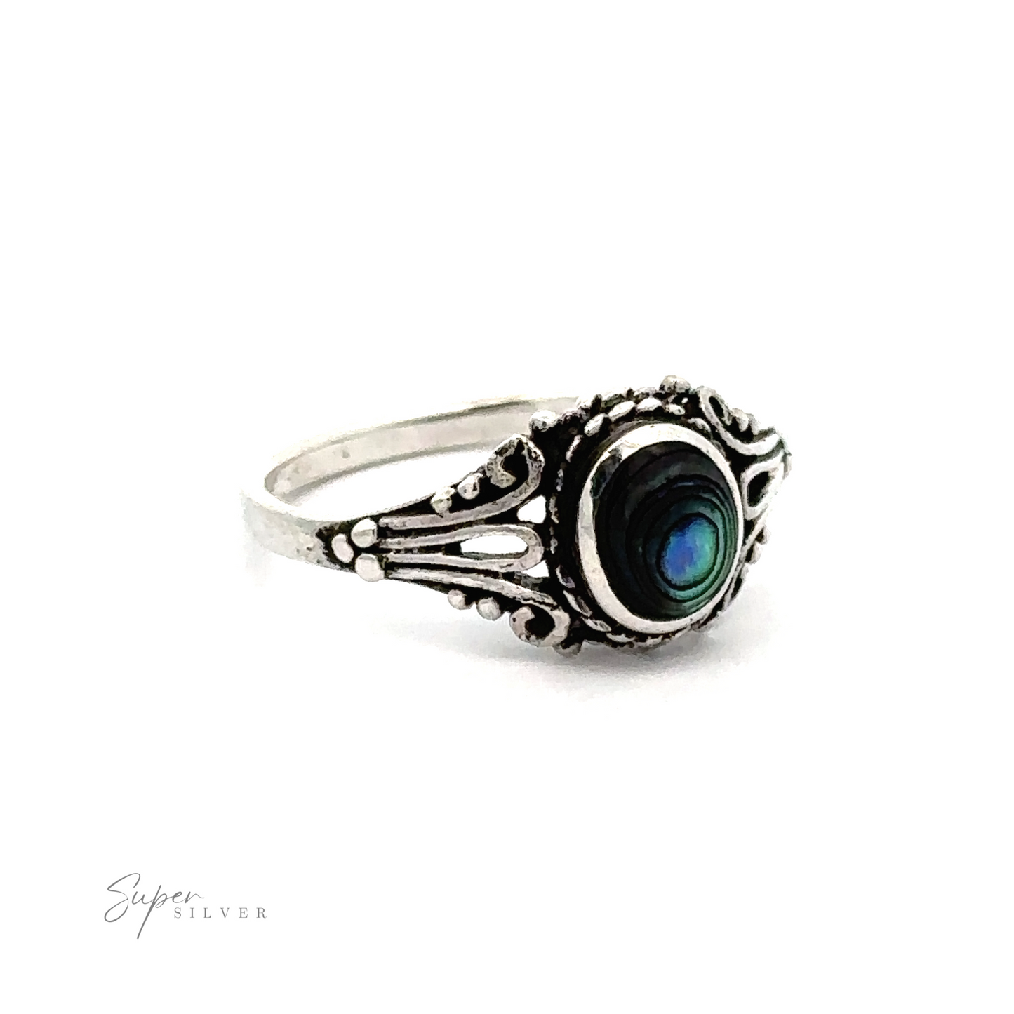 
                  
                    This sterling silver ring features an oval abalone stone.

Replacement: This Inlay Stone Ring with Twist Setting features an oval abalone stone.
                  
                
