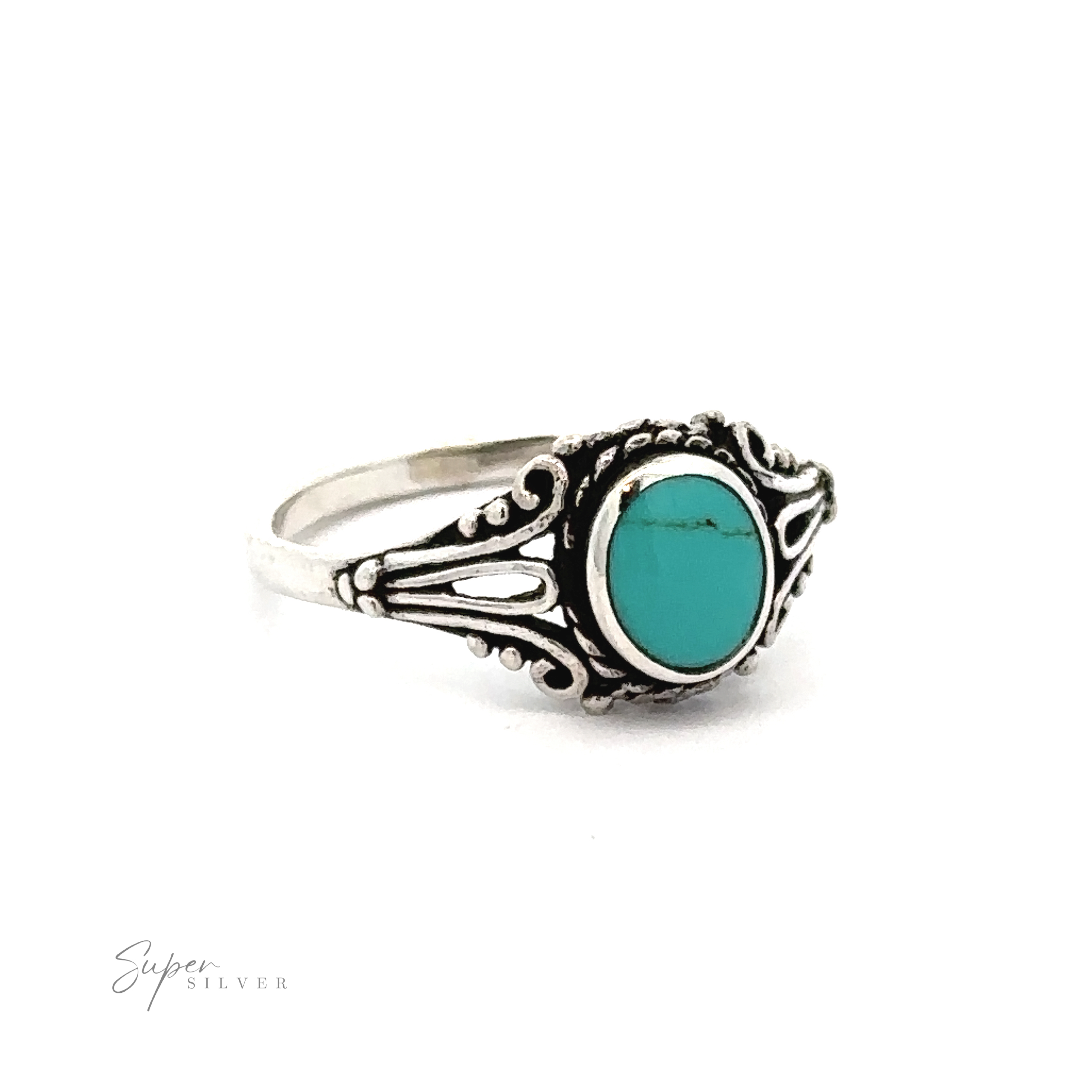A sterling silver Inlay Stone Ring with Twist Setting.