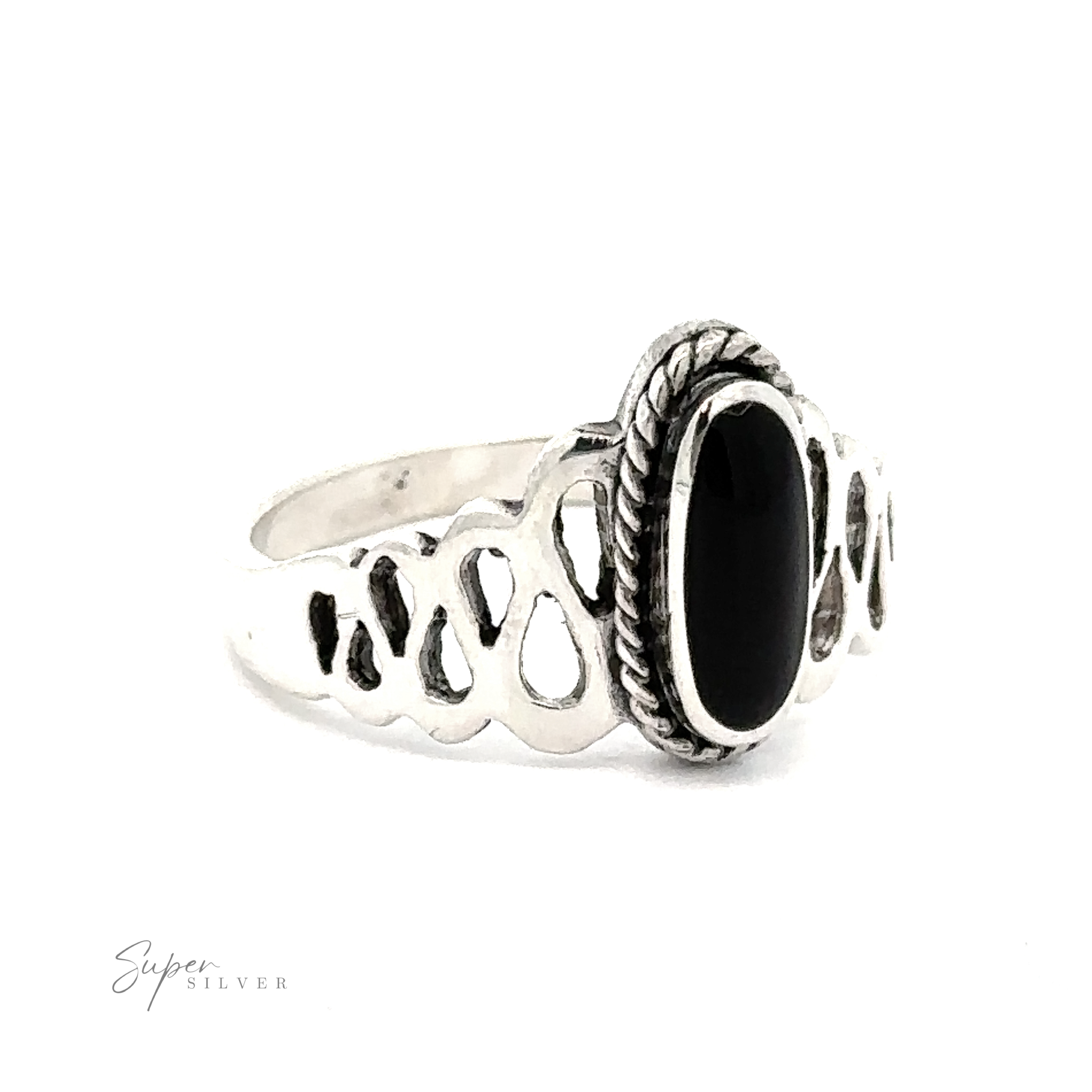 A Oval Inlaid Stone Ring With Wavy Squiggle Design, adding a unique charm to your collection of stone rings.