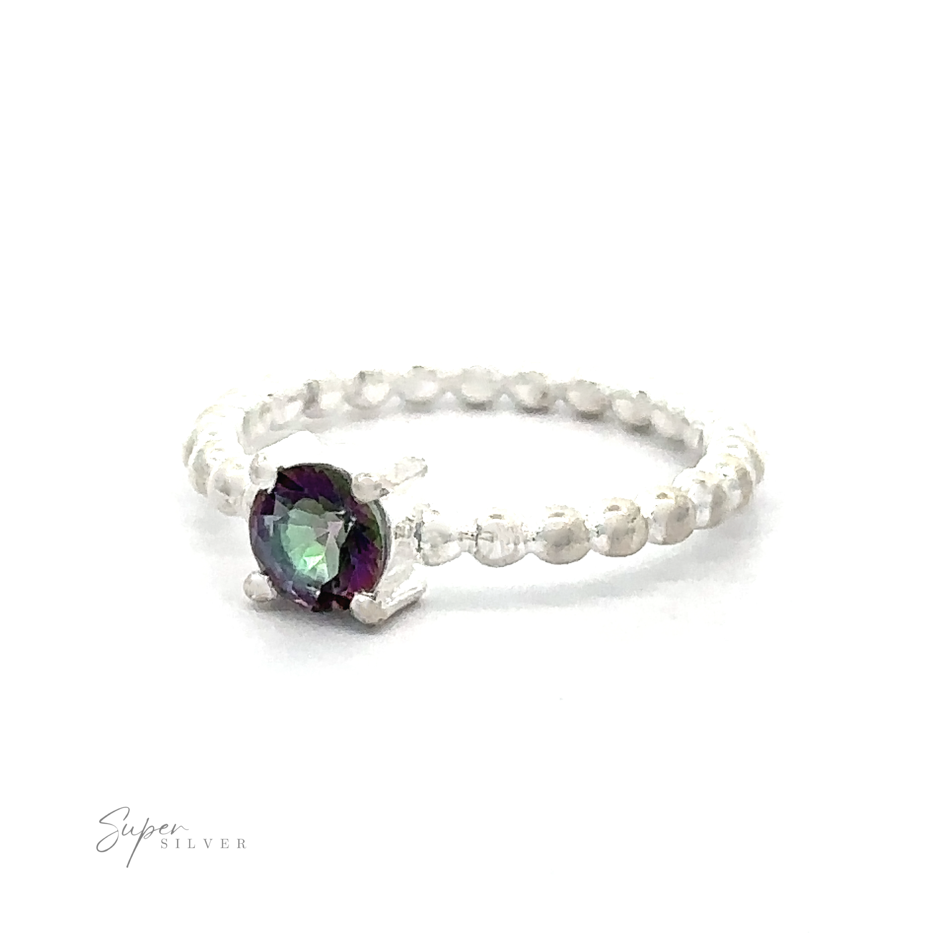 Stunning Circular Gemstone Ring with Beaded Band