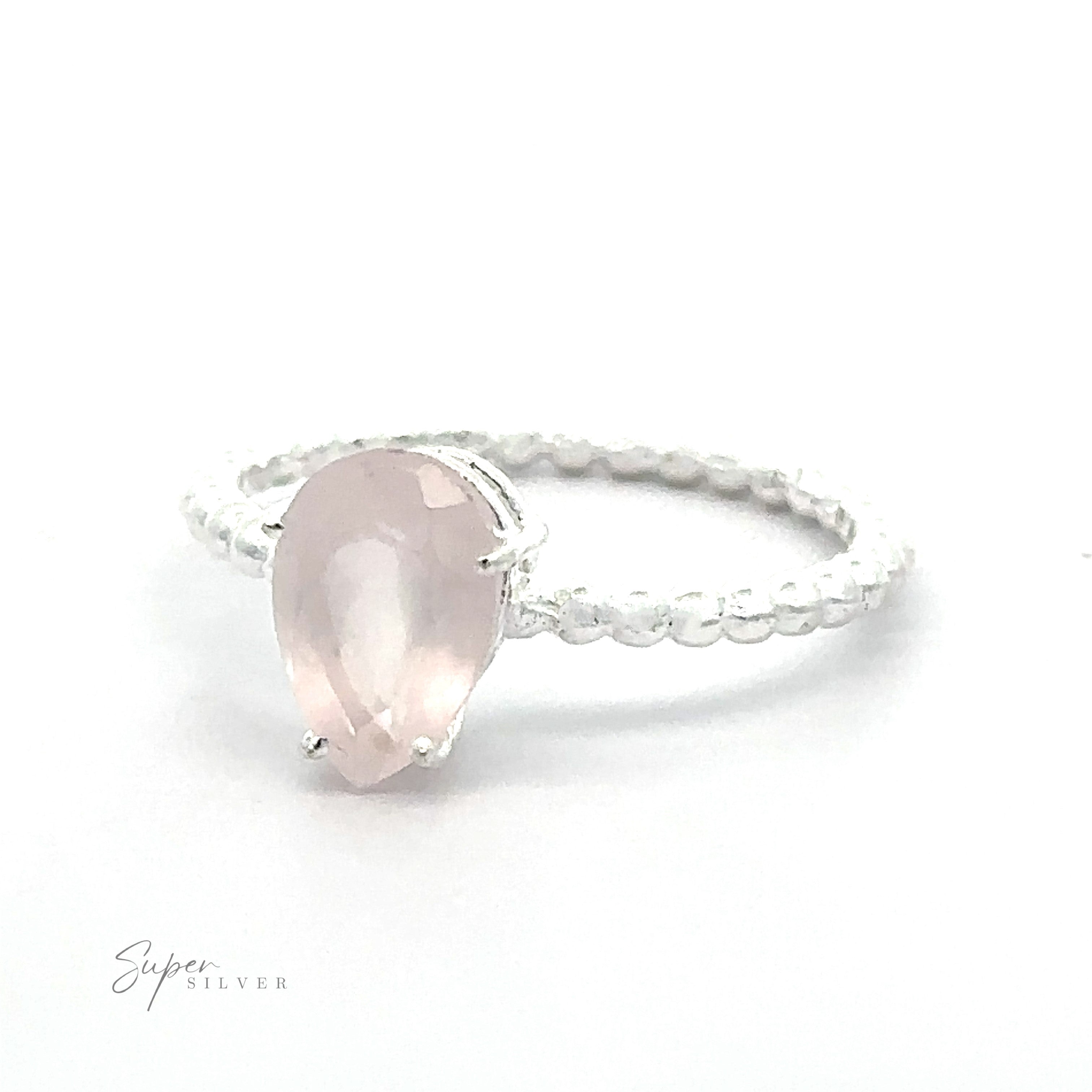 Sterling silver ring with a Vibrant Teardrop Gemstone on a white background.