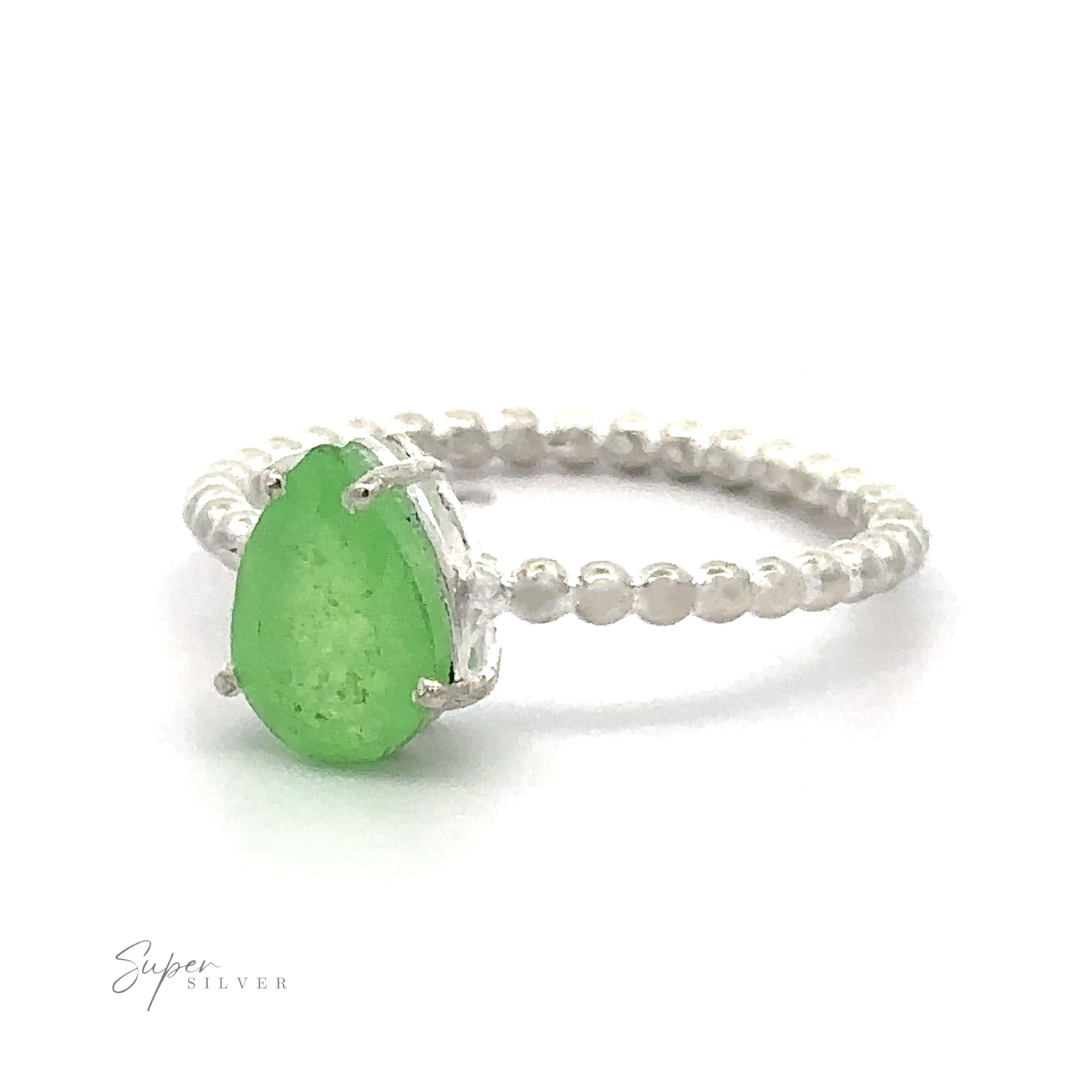Vibrant Teardrop Gemstone Ring with Beaded Band.