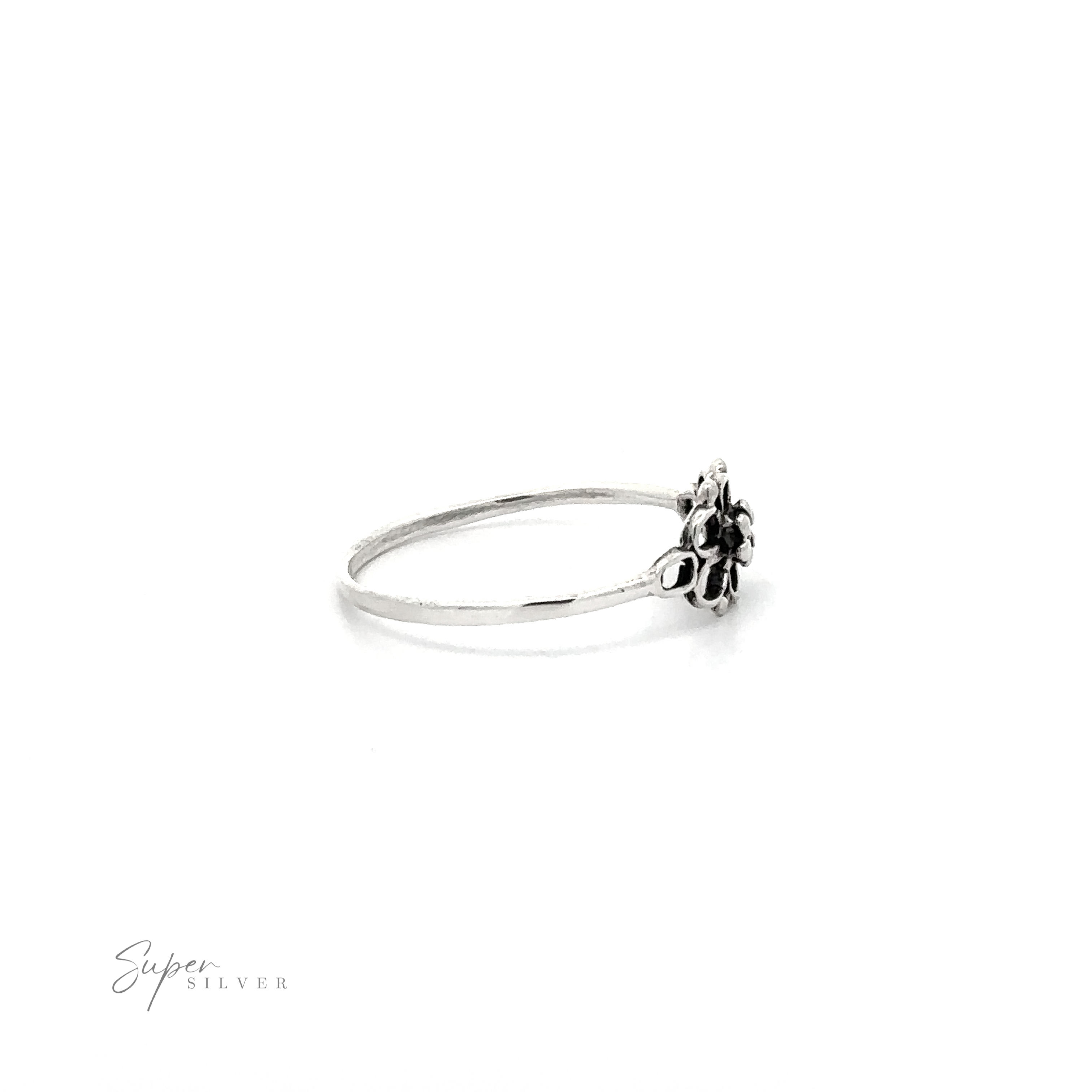 Petite Open Flower Ring with floral design on a white background.