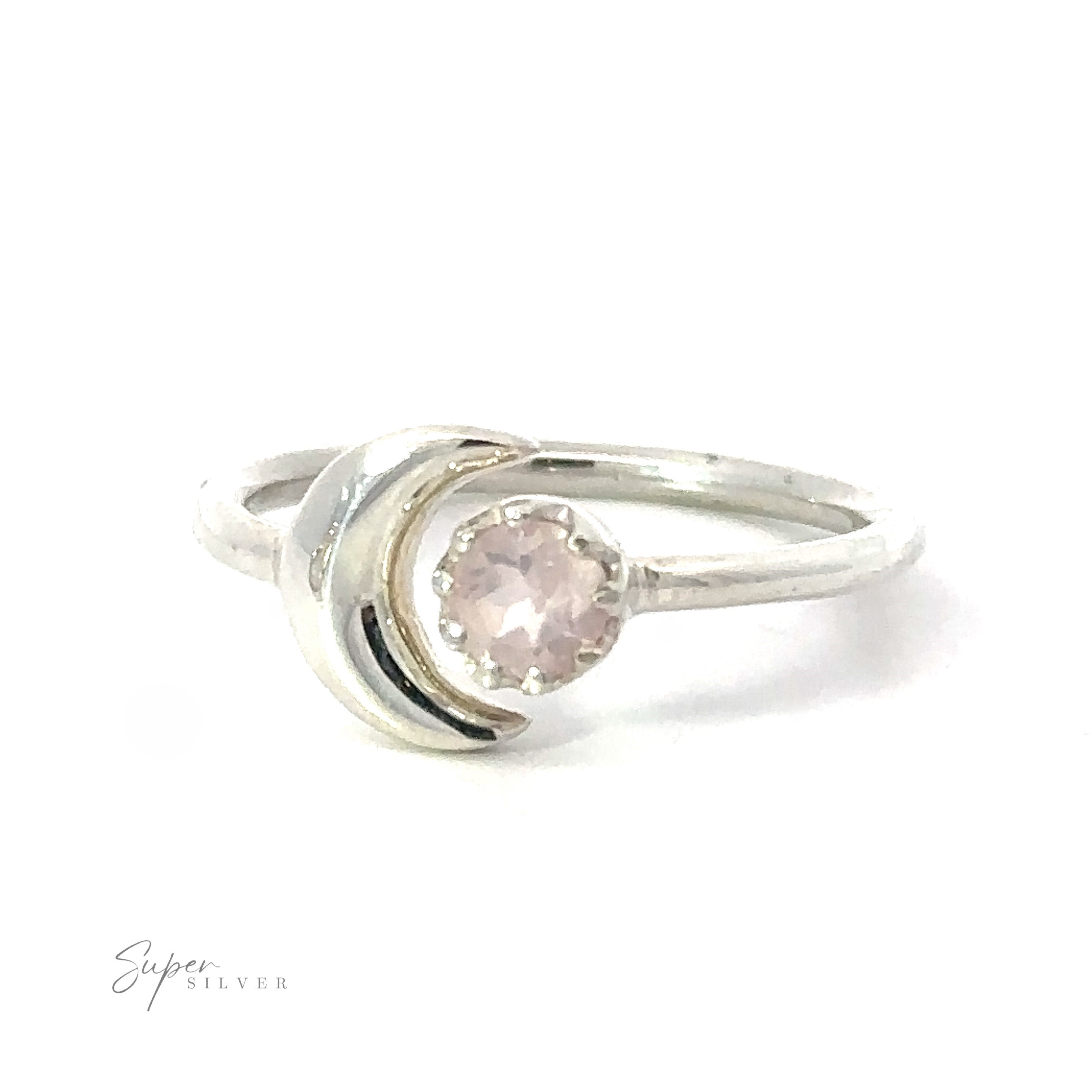 Online Exclusive Adjustable Gemstone Ring With Moon Design featuring a spiral design with a central moonstone, displayed on a white background.