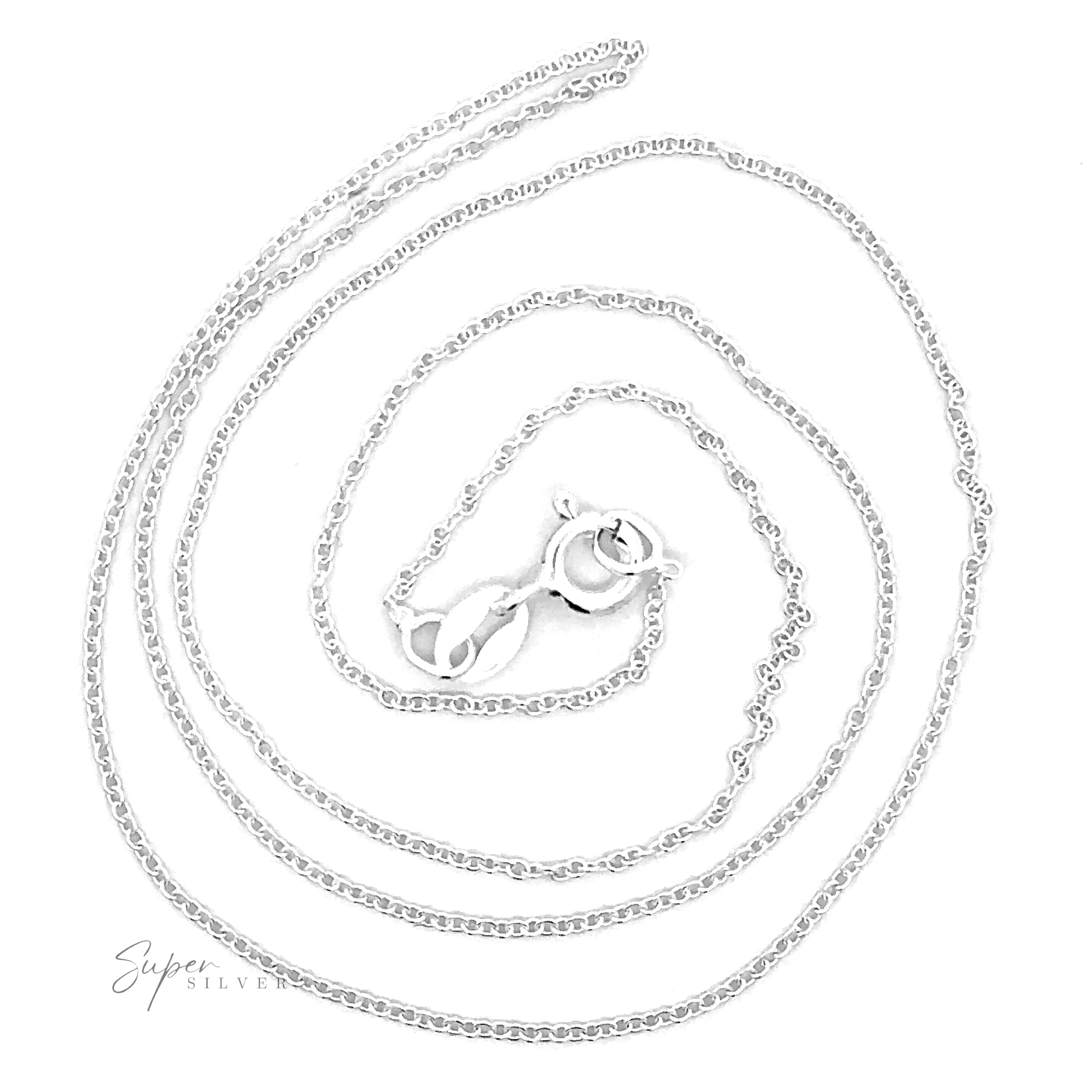 The Dainty Cable Chain is a coiled .925 Sterling Silver necklace featuring a clasp at the center. Its simple and elegant design makes it perfect for any stylish ensemble. The image showcases the necklace against a white background.