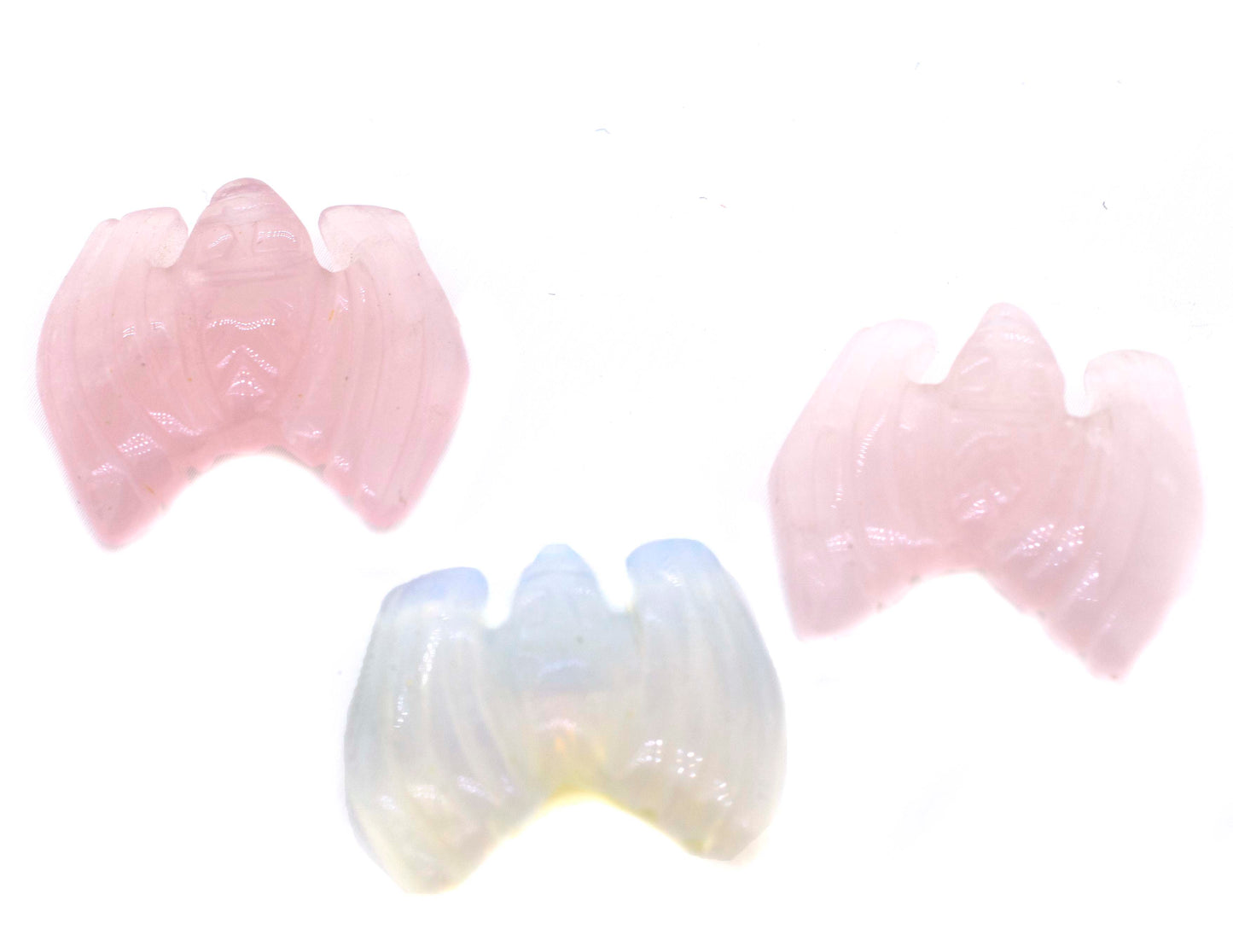 A set of three pink or white Bat Gemstone Figures perfect for decor.
