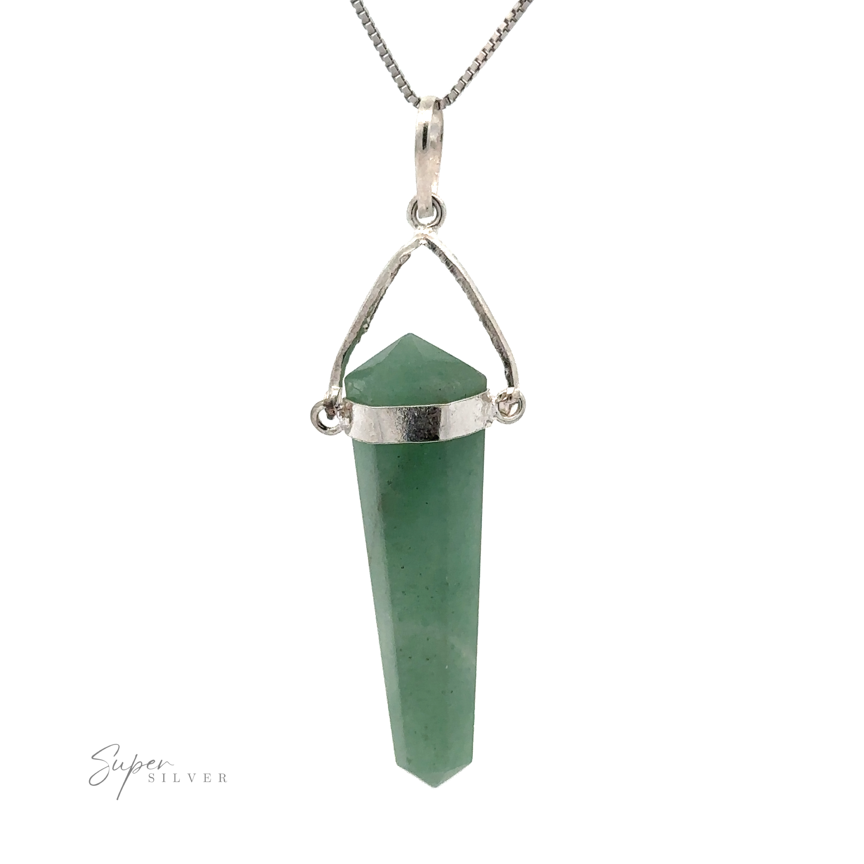 Raw Stone Swivel Pendant featuring a green hexagonal crystal pendant, beautifully suspended within a silver-plated setting.