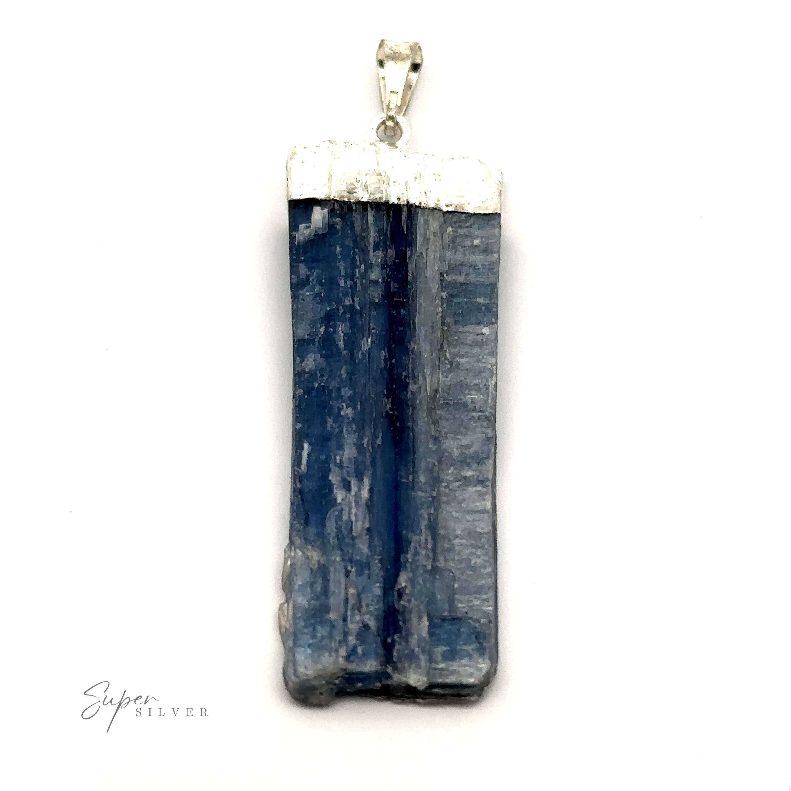 A stunning Raw Crystal Pendant With Silver Cap with silver trim and a bail, displayed on a plain white background. The "Super Silver" logo is visible in the bottom-left corner of the image, highlighting this Natural Gemstone pendant among various stones.
