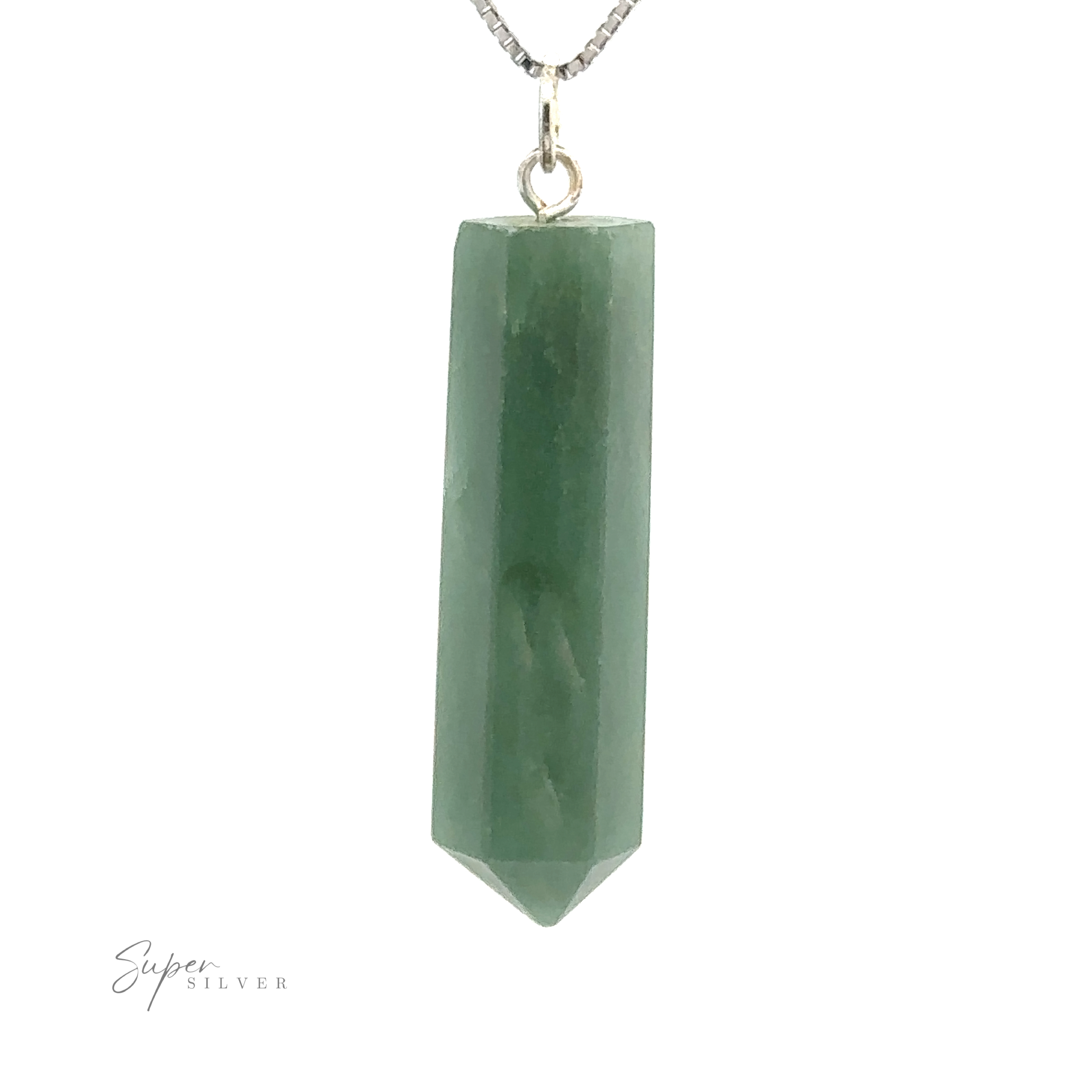 A Raw Stone Obelisk Pendant on a mixed metals silver chain.