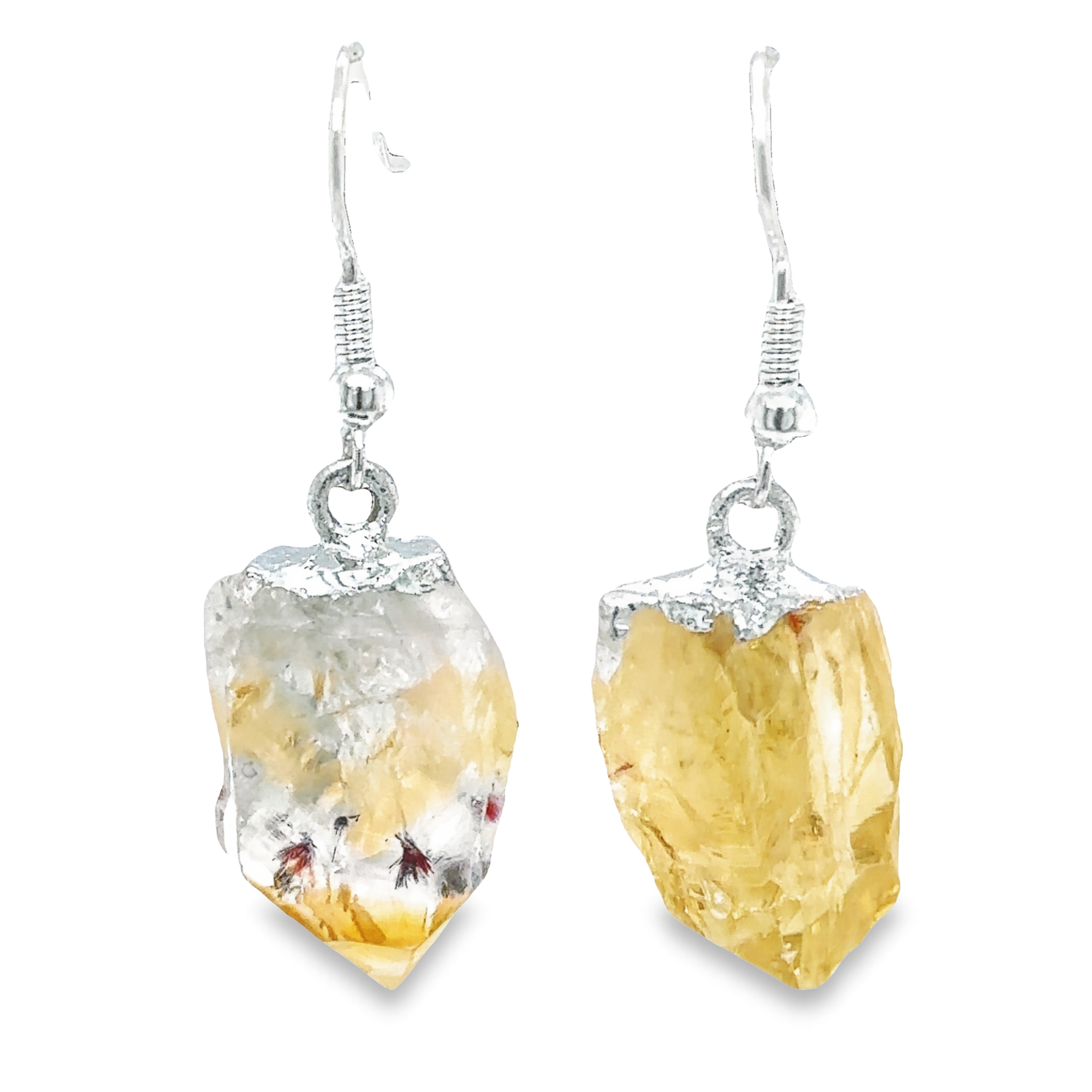 Super Silver's Simple Raw Crystal Earrings with a boho vibe, crafted in sterling silver with yellow crystals.