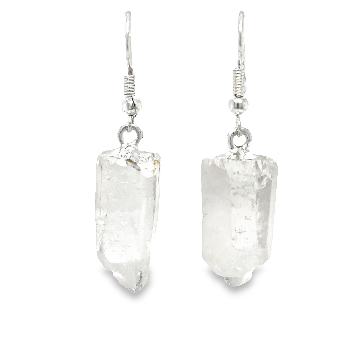 
                  
                    These Super Silver Simple Raw Crystal Earrings radiate a boho vibe with their raw crystal dangle design featuring clear quartz crystals.
                  
                