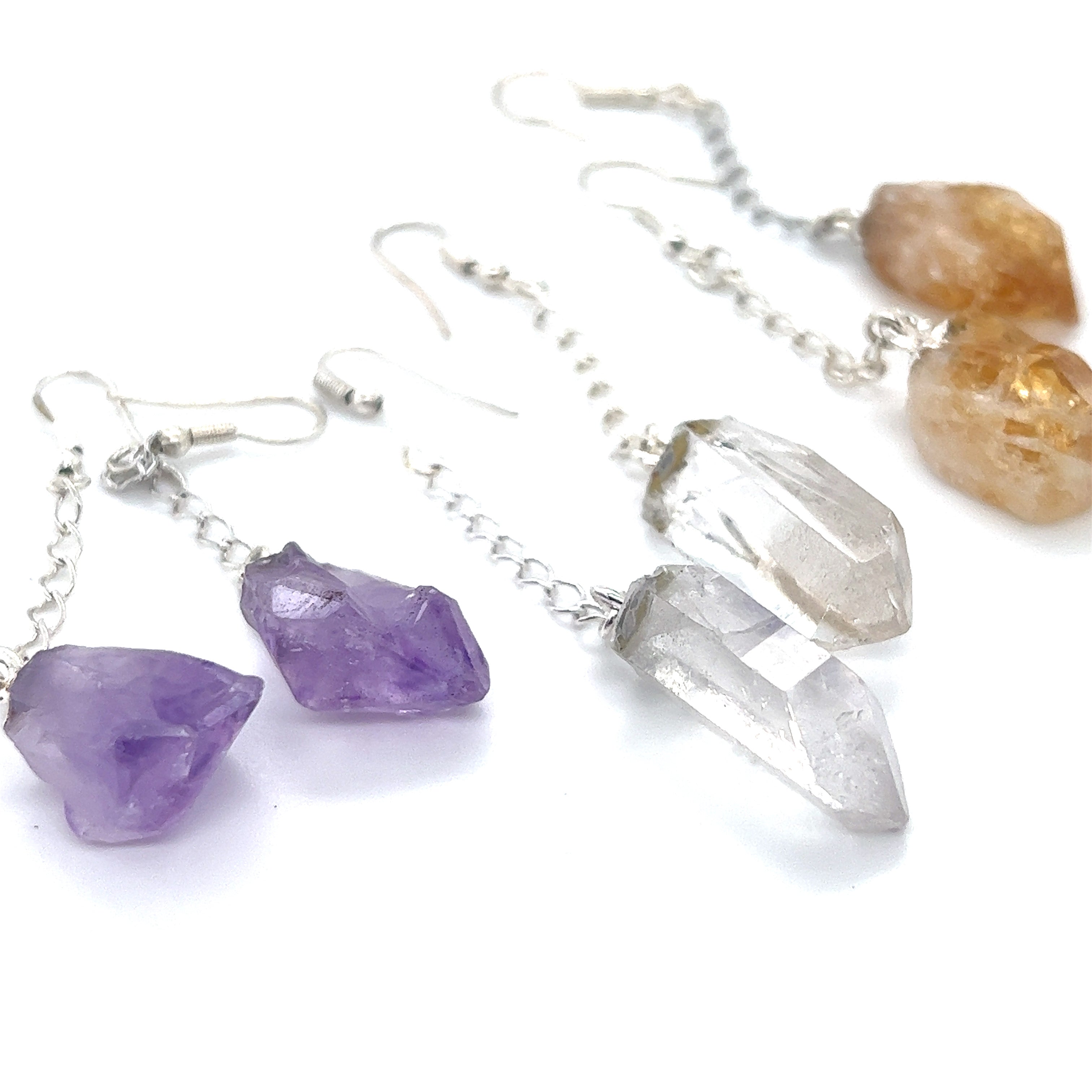 Long Crystal Earrings With Chain by Super Silver for the bohemian earth lover.