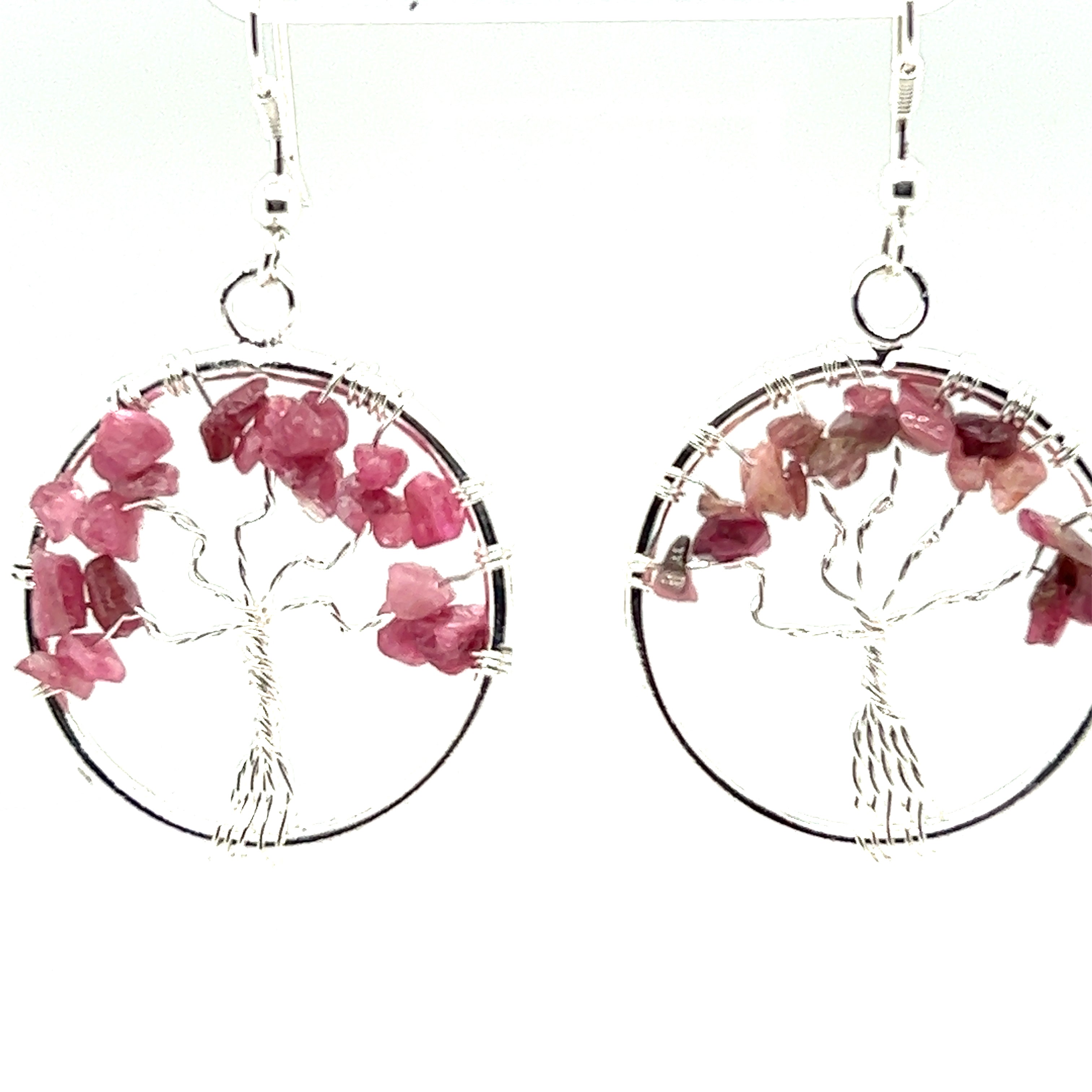 A pair of Gemstone Tree Earrings wire wrapped with a Tree of Life design by Super Silver.