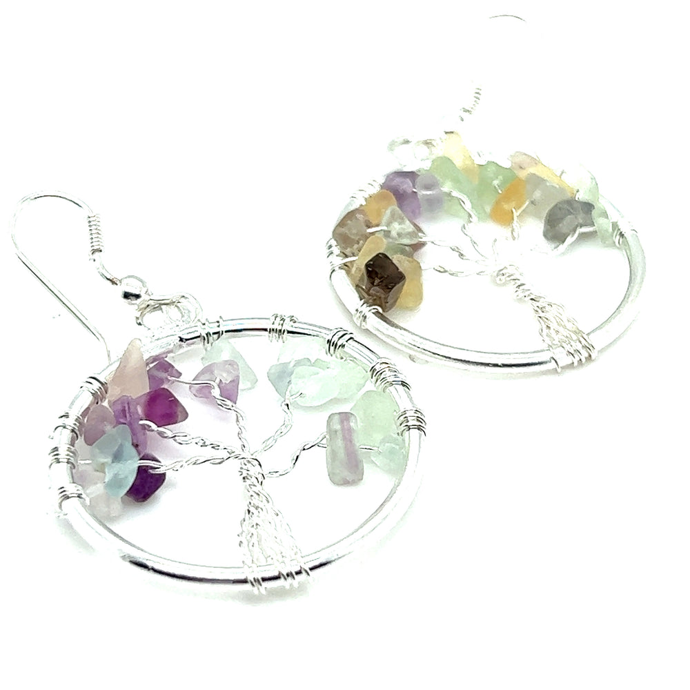 
                  
                    Super Silver's Gemstone Tree Earrings feature a stunning Tree of Life design intertwined with gemstones.
                  
                