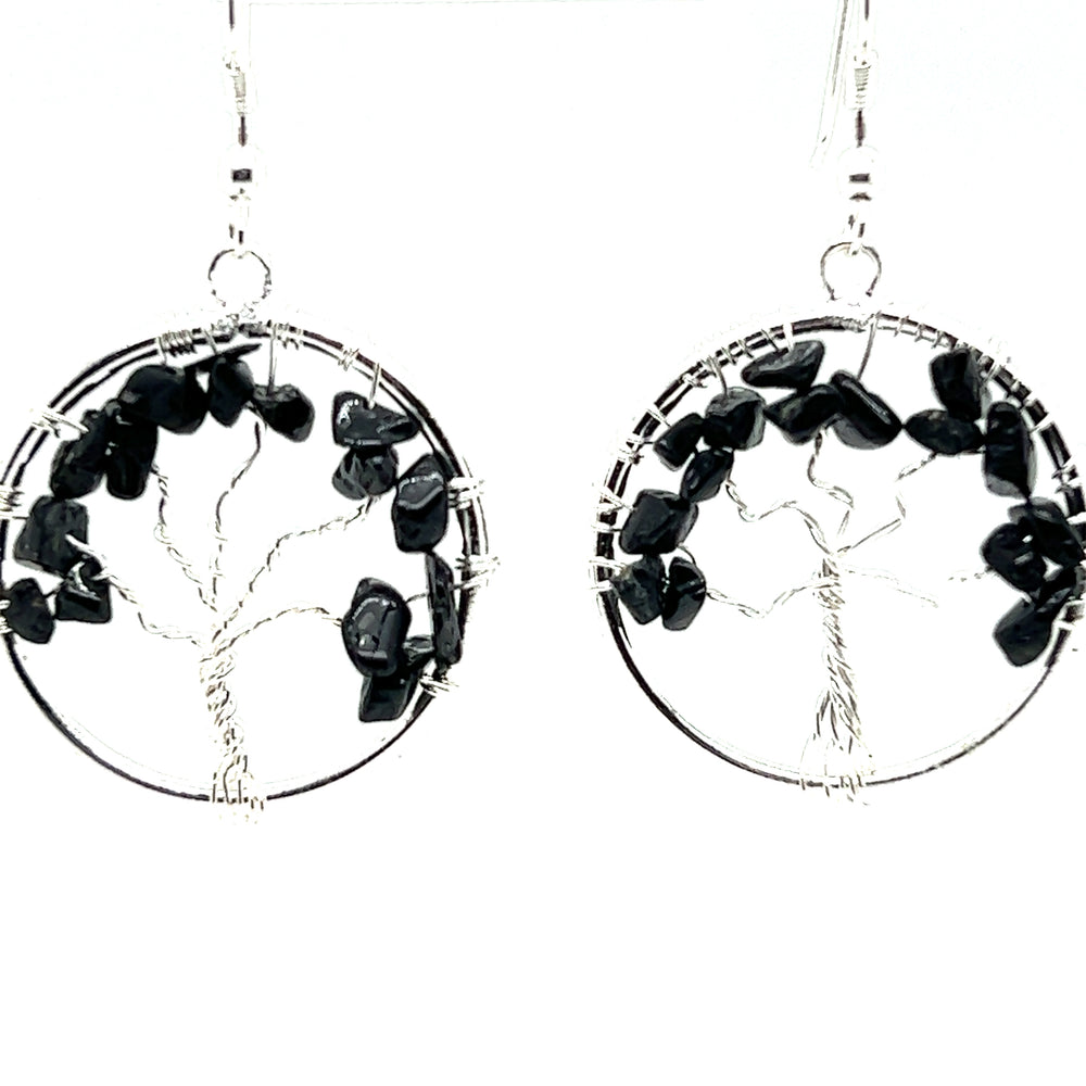 
                  
                    Super Silver's Gemstone Tree Earrings with a black onyx gemstone.
                  
                