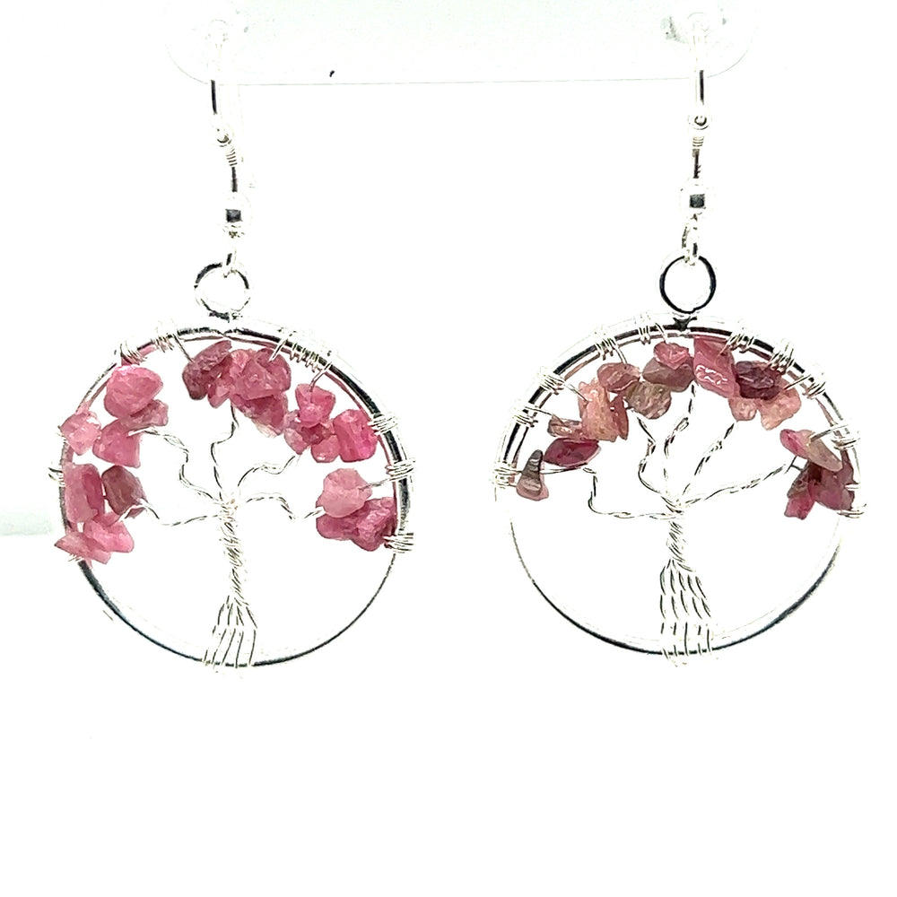 
                  
                    Super Silver's Gemstone Tree Earrings featuring pink tourmaline gemstones.
                  
                