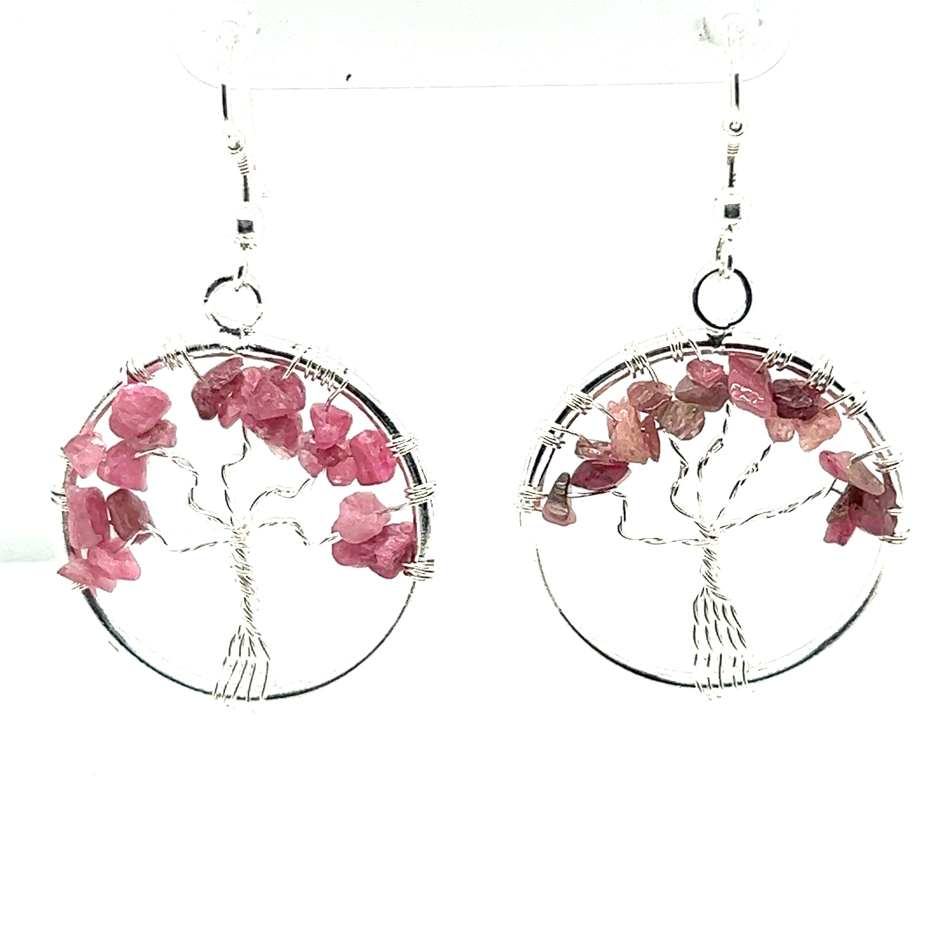 Super Silver's Gemstone Tree Earrings featuring pink tourmaline gemstones.