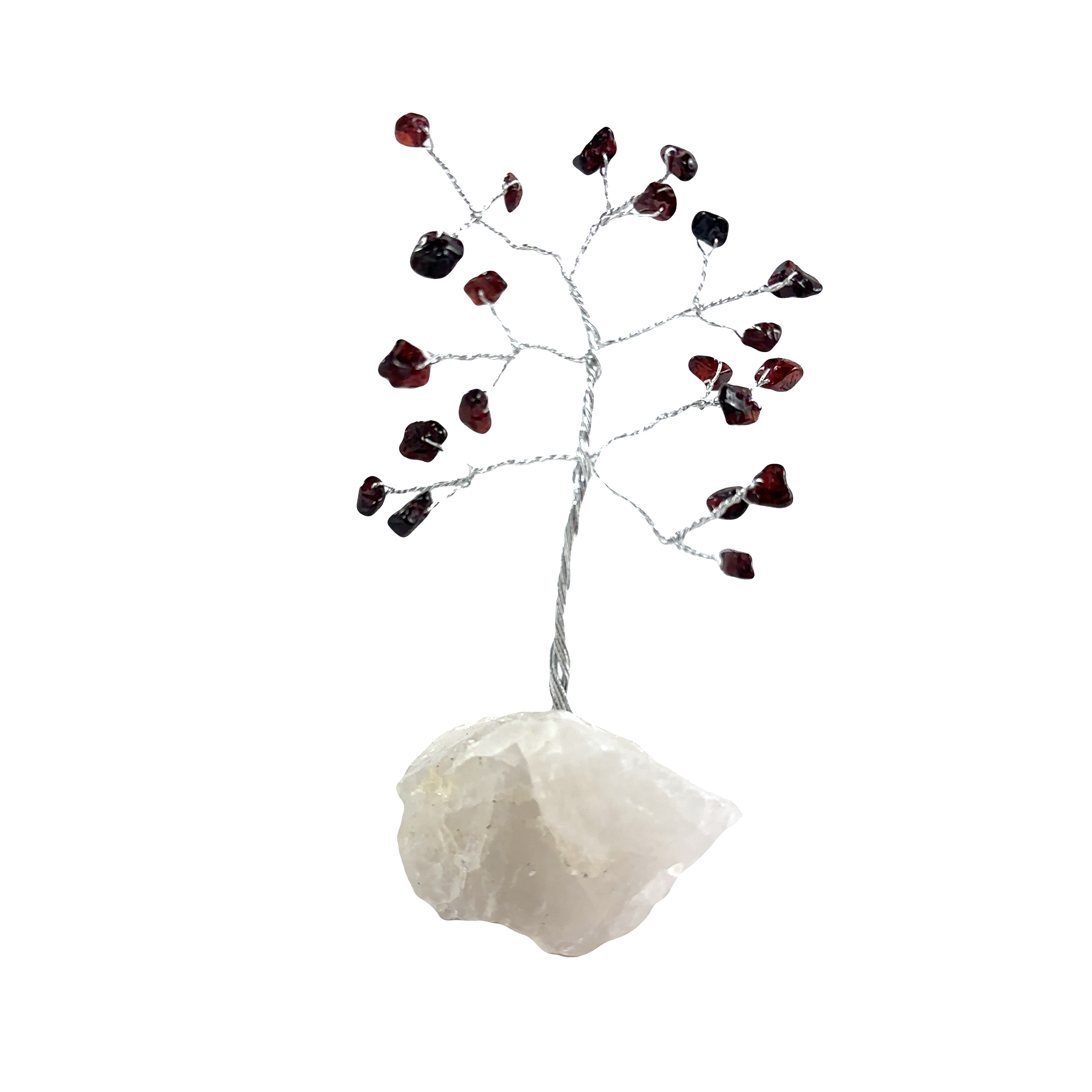 A Delicate Wire Tree with Gemstones adorned with red and black gemstones, perfect for home decor.