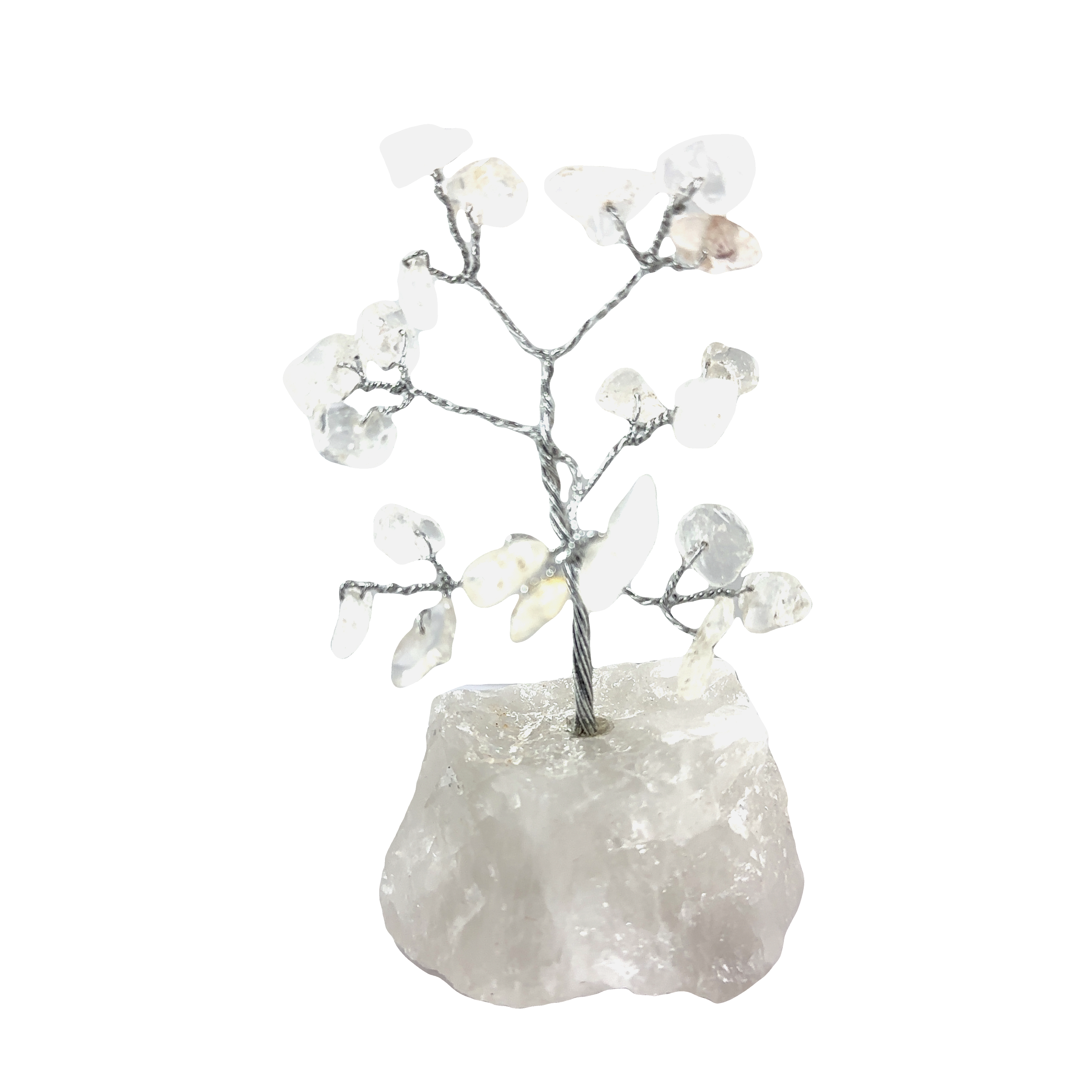 A mesmerizing Delicate Wire Tree with Gemstones, delicately crafted using wire, perched on a natural rock. Perfect for home decor enthusiasts seeking the beauty of gemstones in their living spaces.