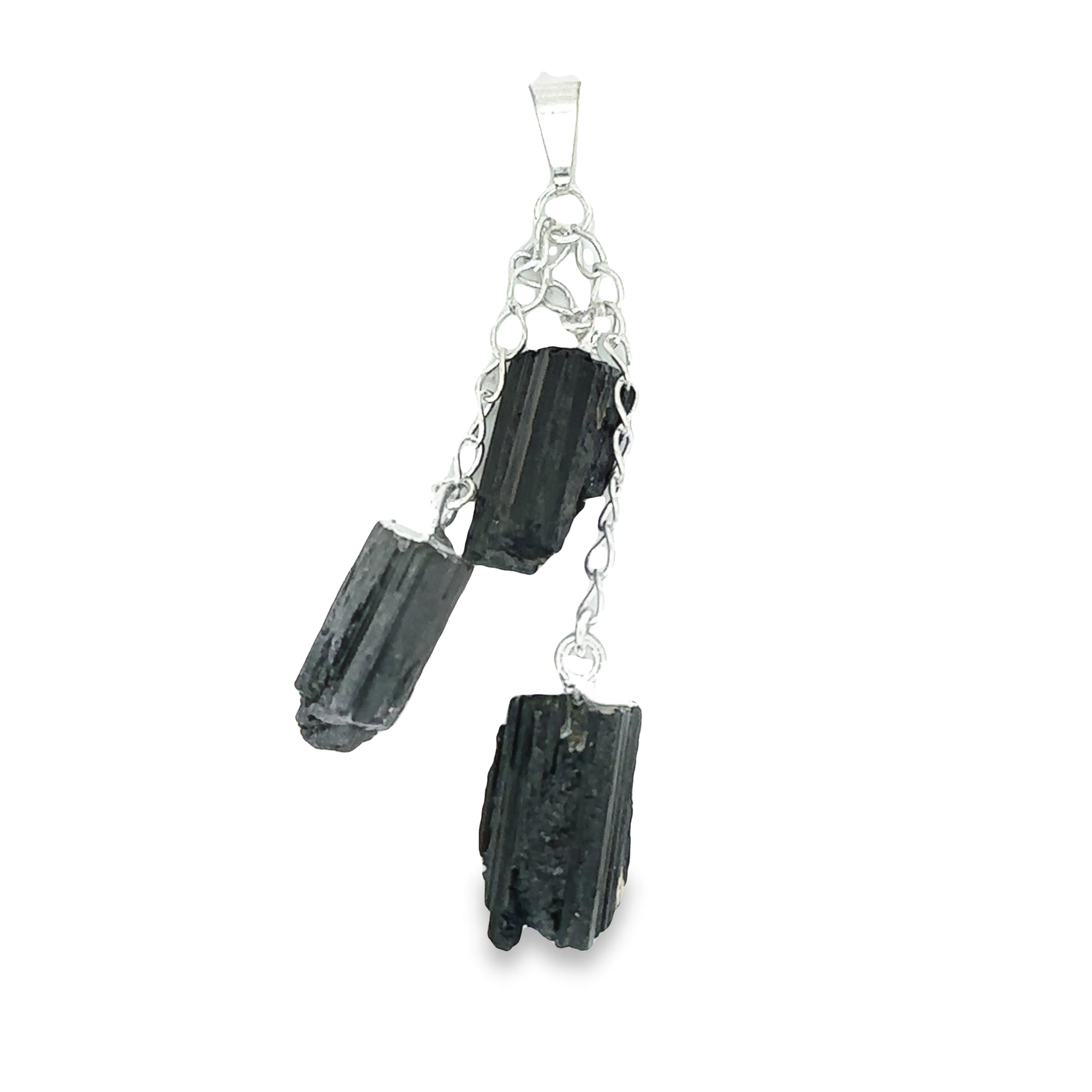 A Triple Crystal Pendant from Super Silver, gracefully hanging from a chain.