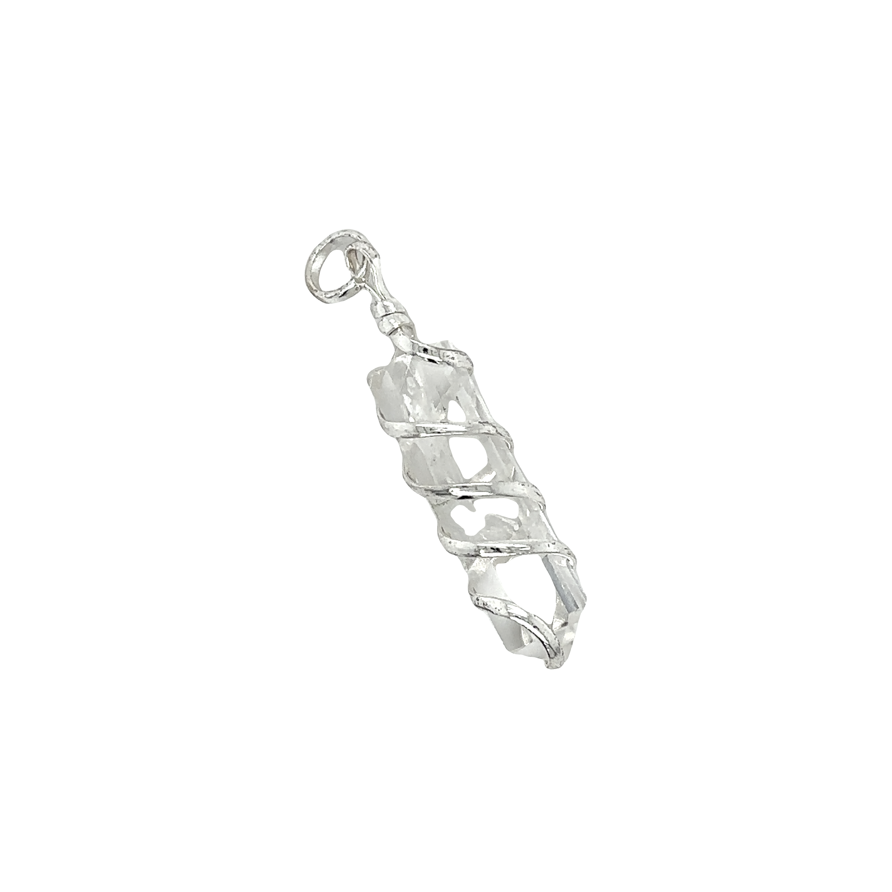 A Super Silver Spiral Wire Wrapped Stone Pendant adorned with genuine stones, perfect for everyday wear, on a white background.