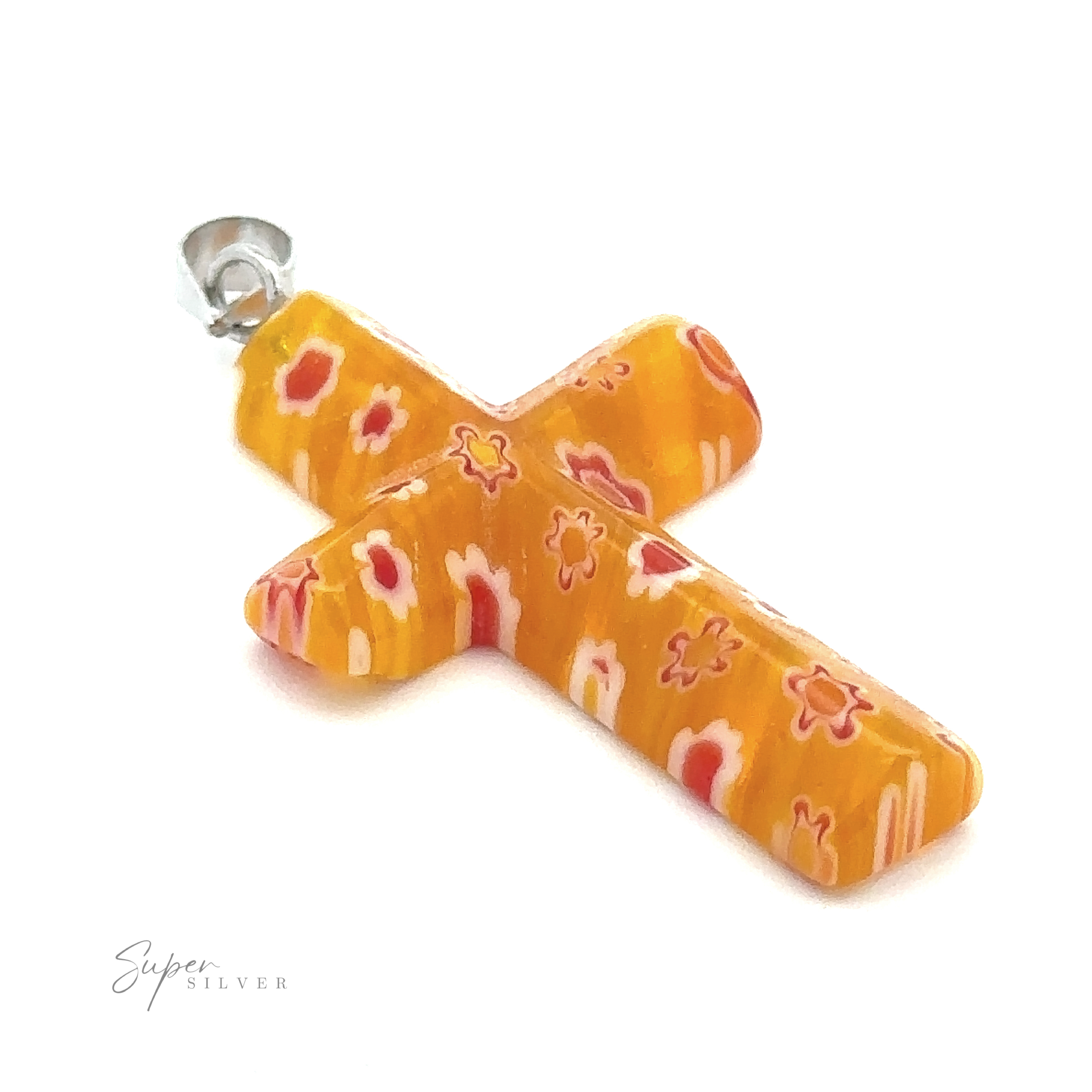 A Cross Pendant with Flower Pattern.