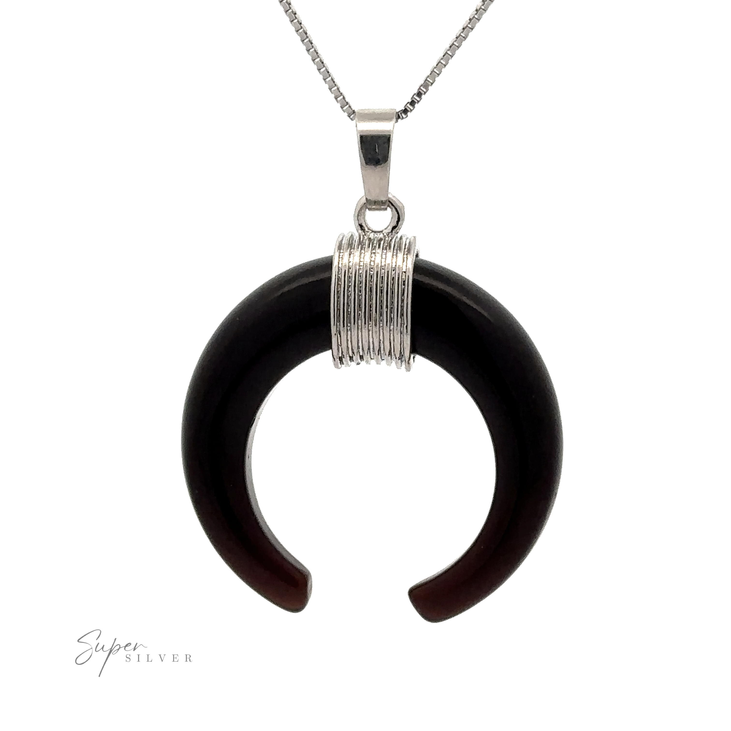 A silver necklace featuring a Naja Stone Pendant, elegantly wrapped with silver wire at the top.