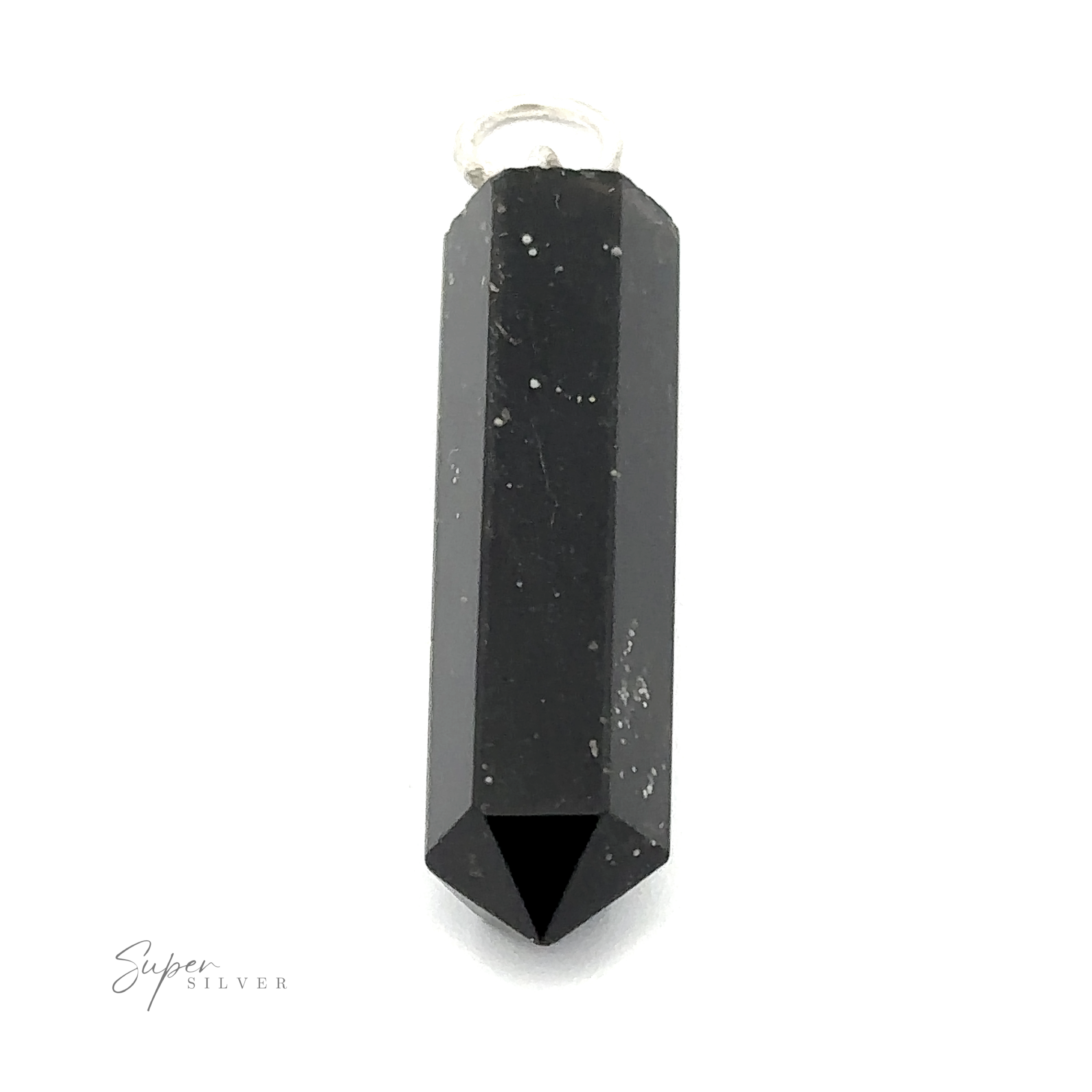 A Raw Stone Obelisk Pendant with a small metal loop at the top for attaching to a chain or cord. Featuring a raw obelisk shape, the pendant is shown against a white background.