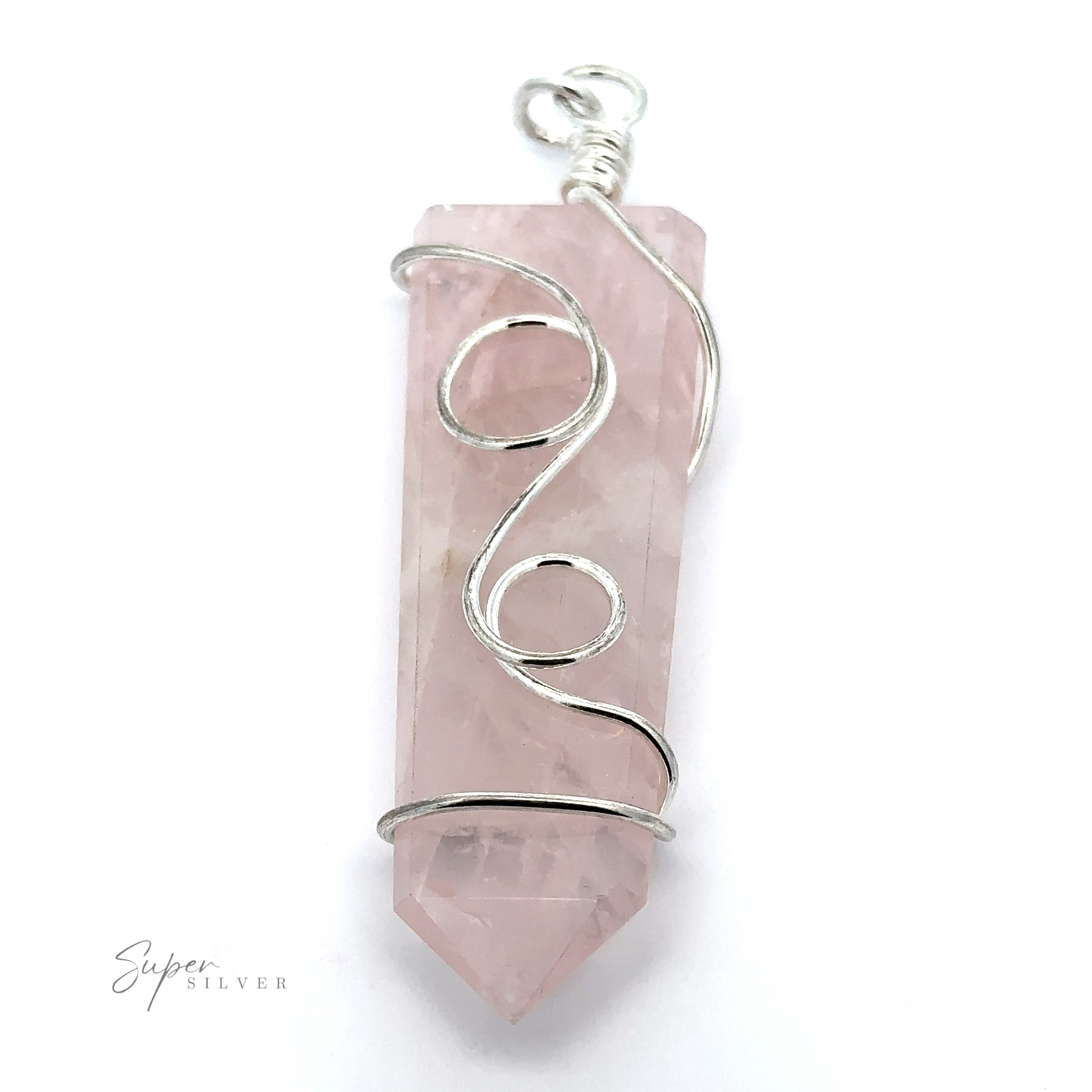 A Stone Slab Pendant with Wire Wrapping, featuring a spiral design and a loop at the top for attachment.