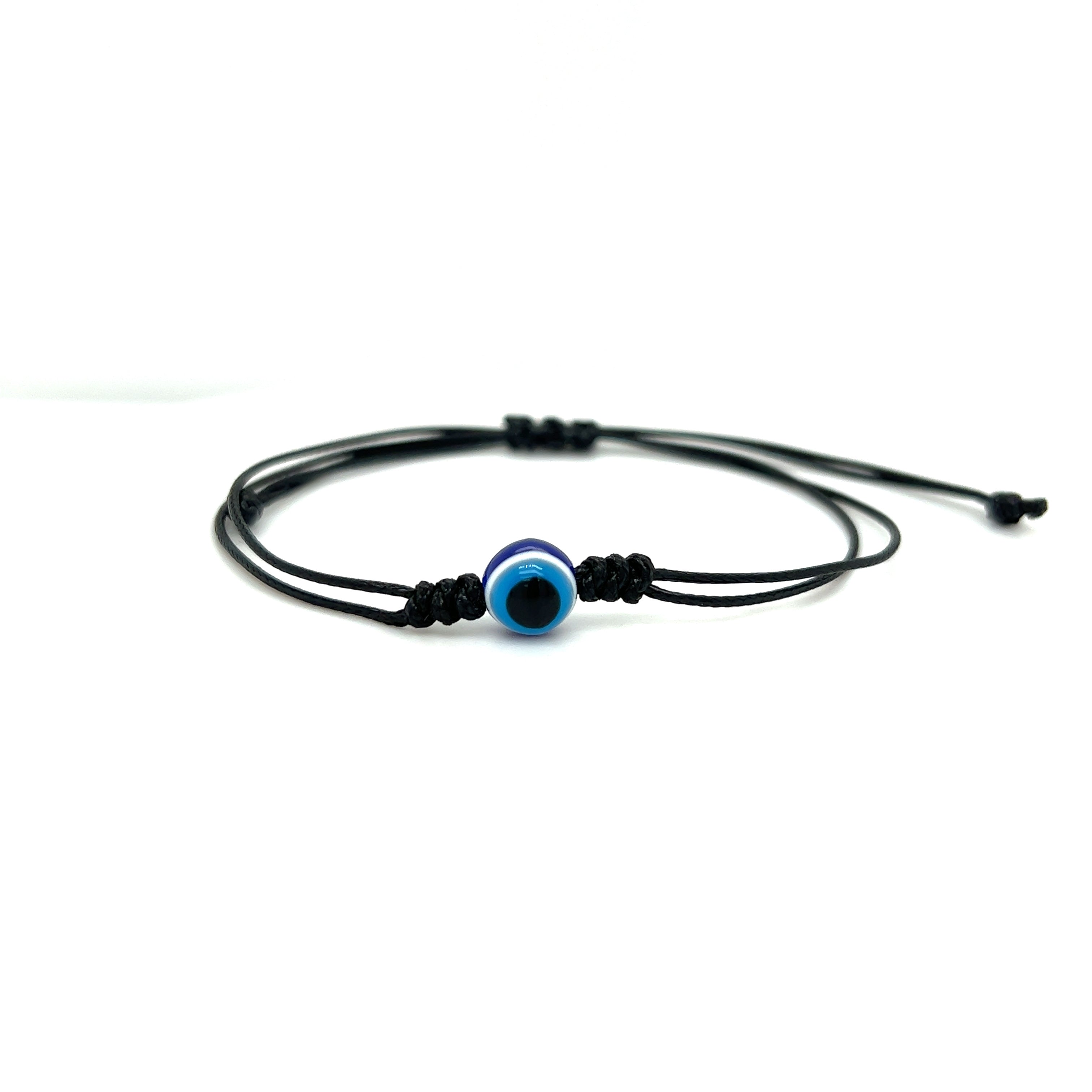 A Super Silver Adjustable Evil Eye Bracelet with a blue evil eye.