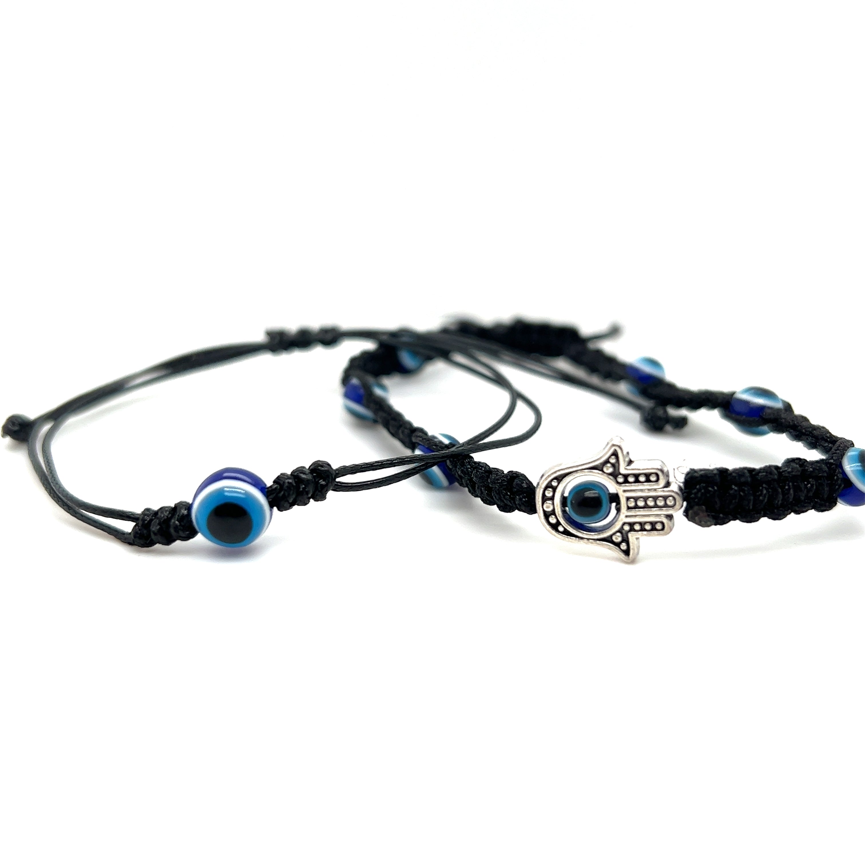 A Super Silver Adjustable Evil Eye Bracelet with an evil-eye and boho vibe.