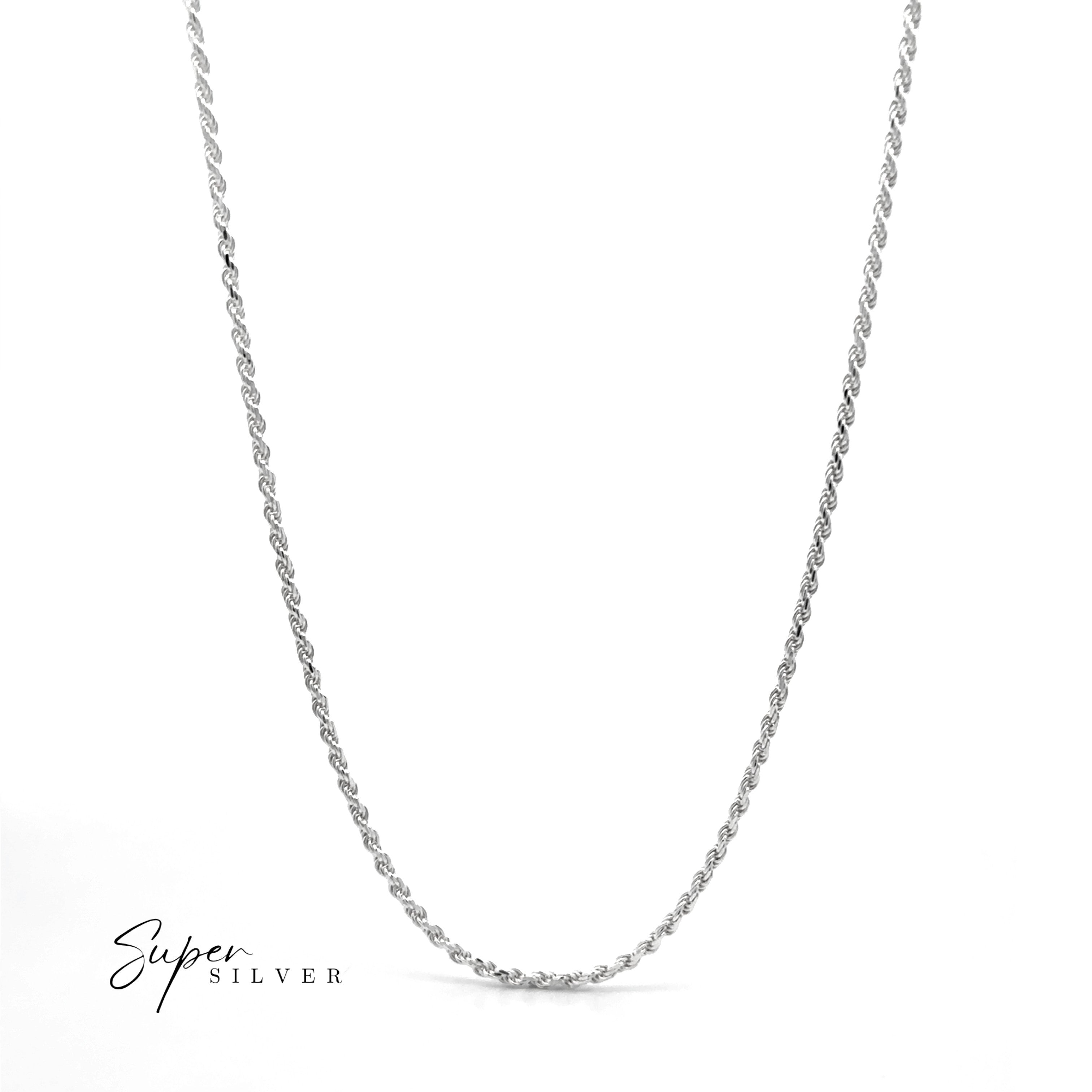 The "Delicate Italian D/C Rope Chain," a sterling silver twisted necklace, is shown on a white background with the "Super Silver" logo in the lower left corner.