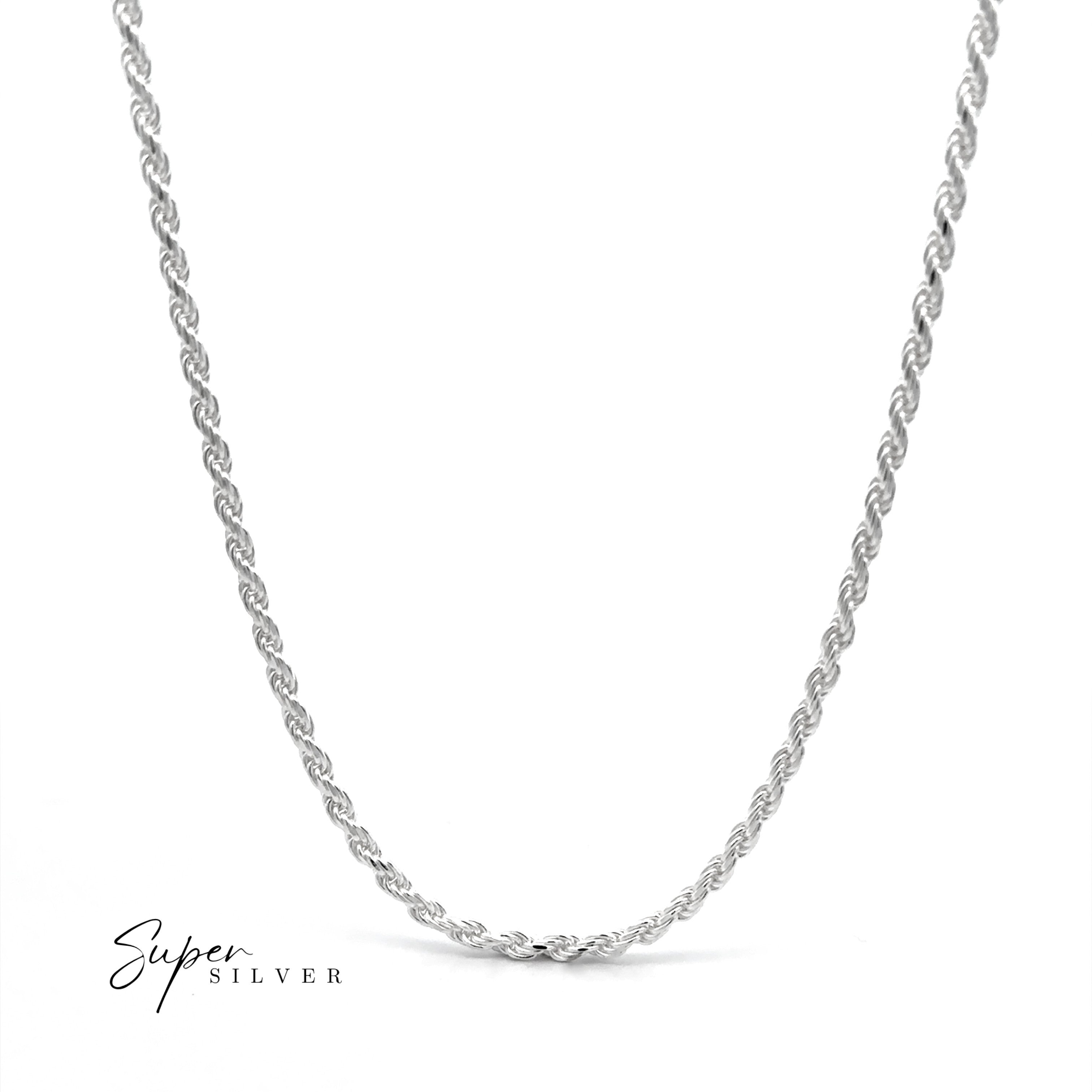 The Italian D/C Rope Chain, a sterling silver necklace, is shown on a white background with the "Super Silver" logo in the lower left corner.
