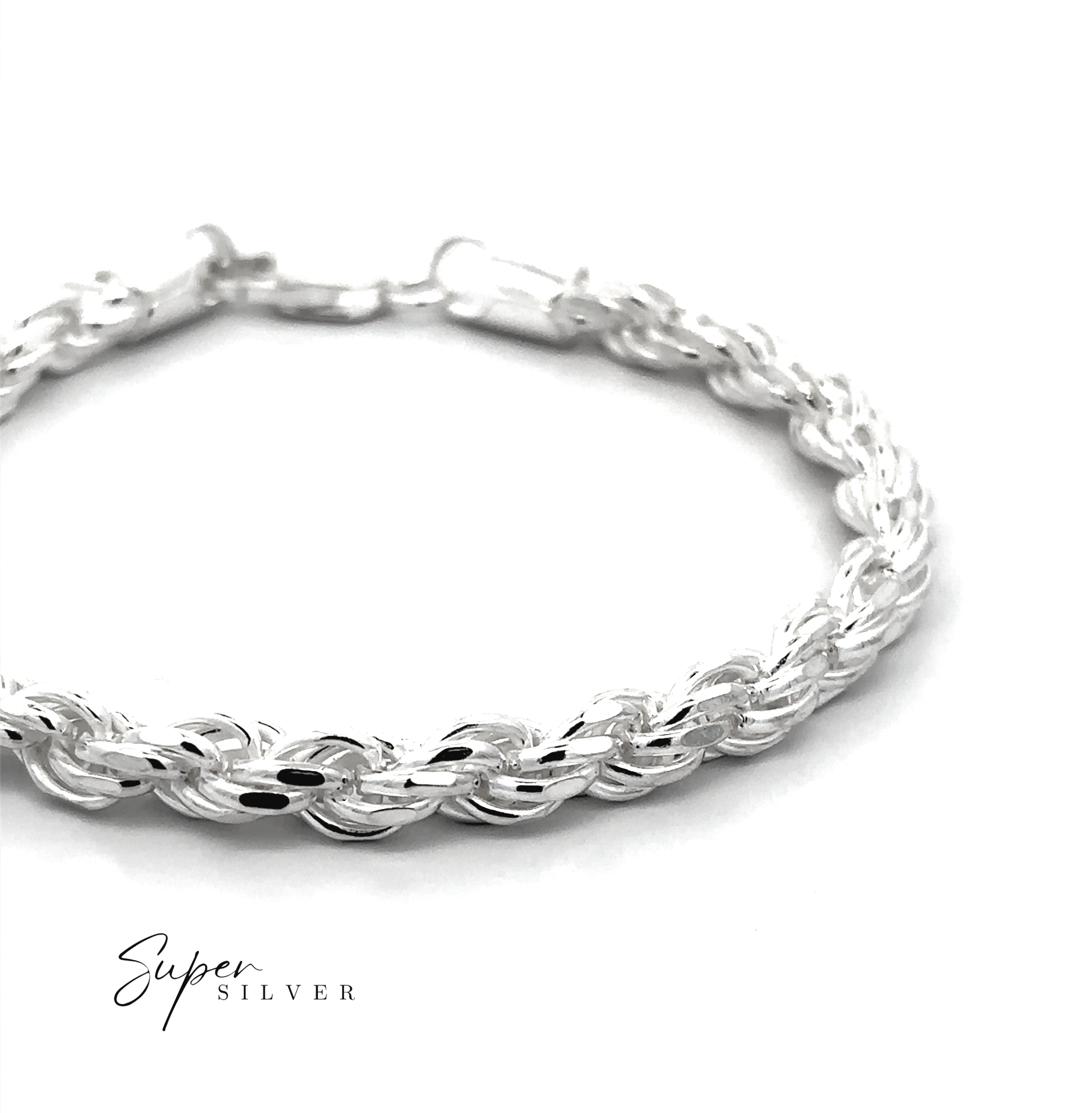 A Heavy Duty Italian D/C Rope Chain is displayed on a white background with "Super Silver" text in the lower left corner.