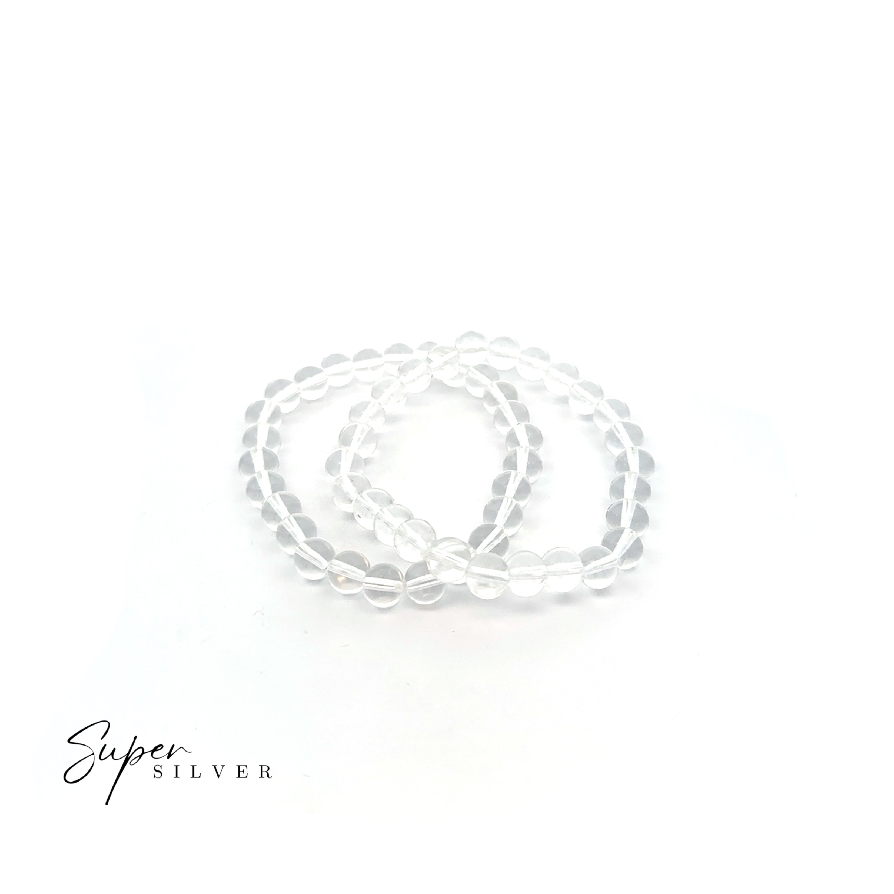 Two Beaded Stone Bracelets are shown on a white background with "Super Silver" in the lower left corner.