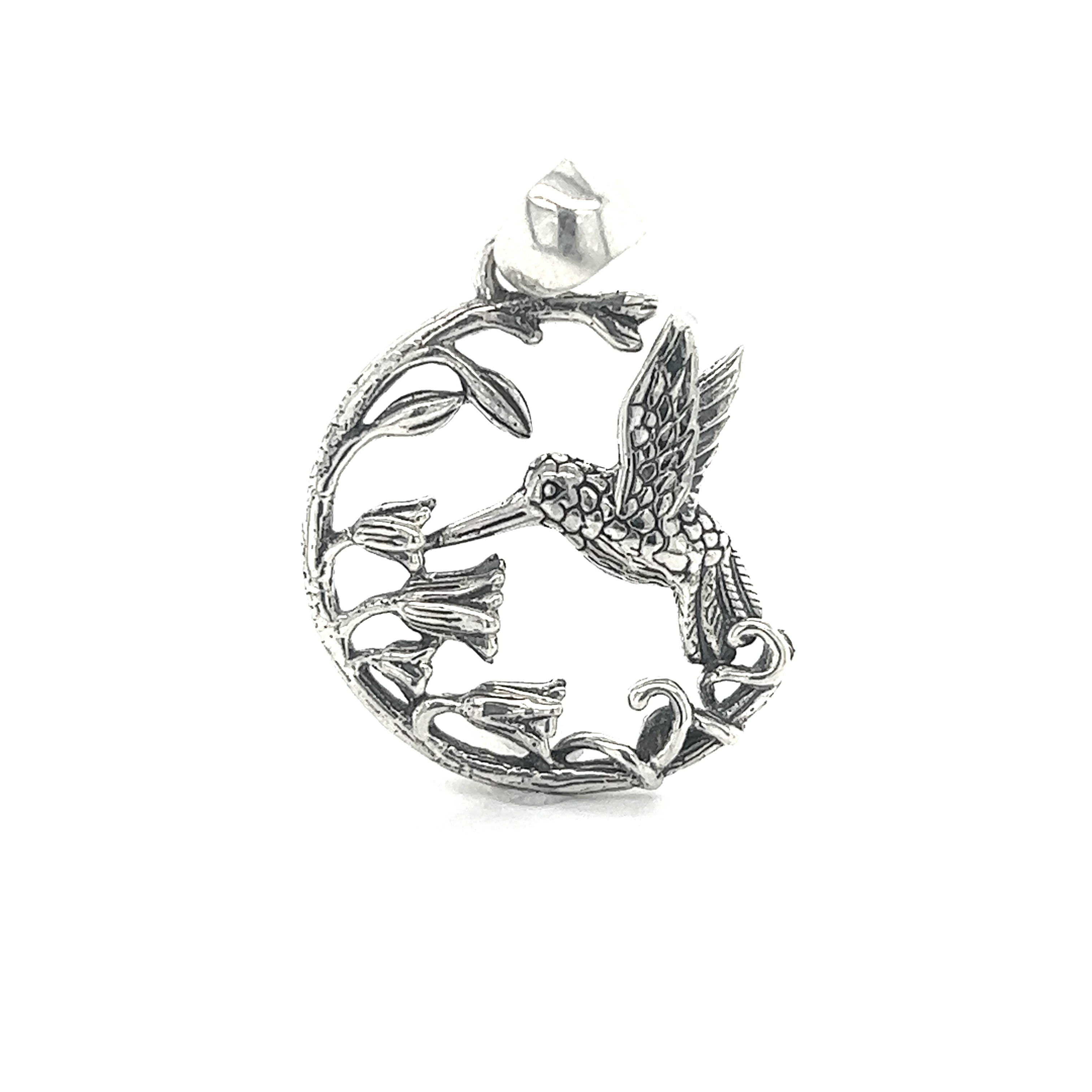 Super Silver's Floral Hummingbird Pendant is crafted in .925 sterling silver.
