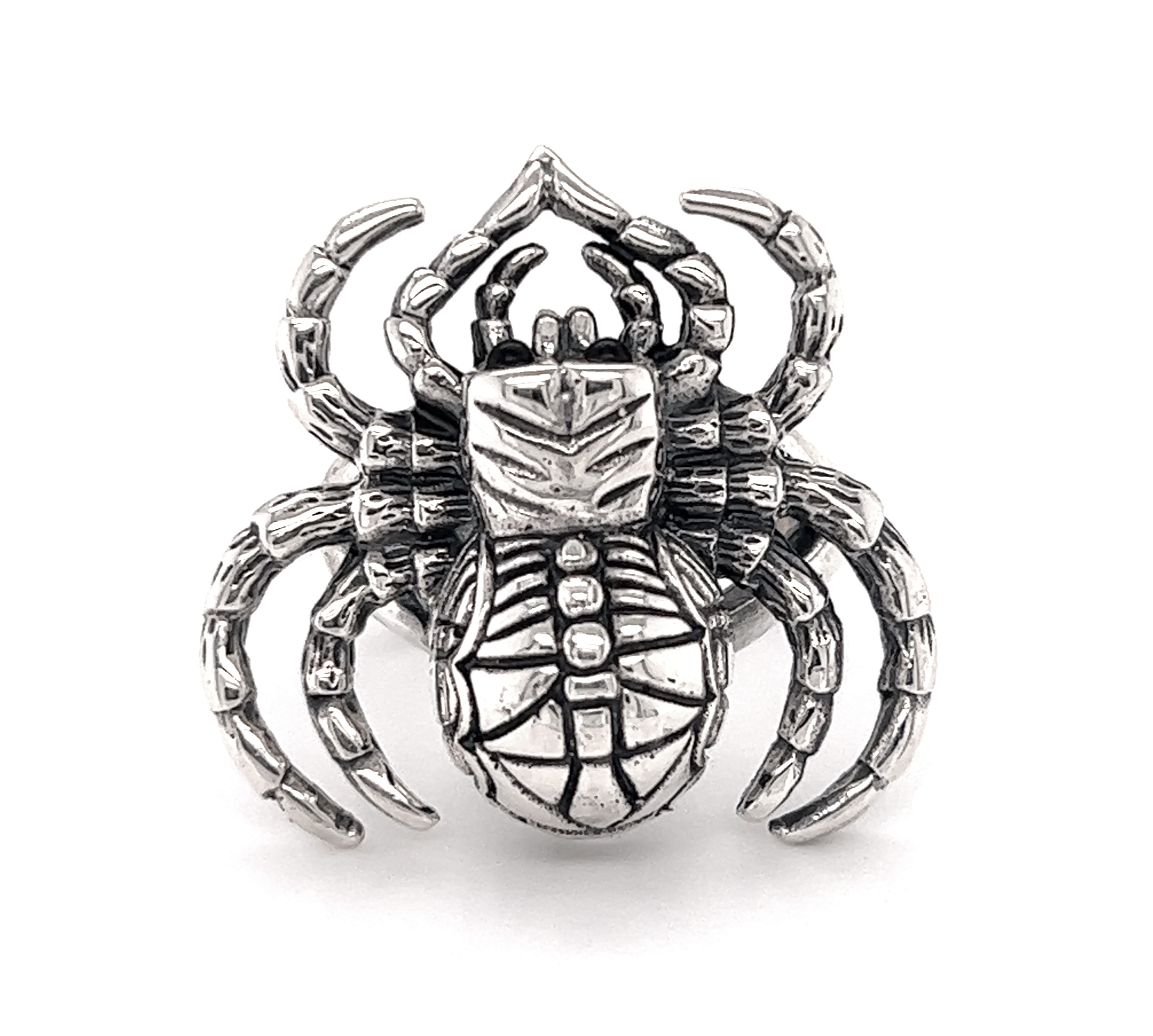 An adjustable Statement Spider Ring made of .925 Sterling Silver, showcased on a pristine white background.
