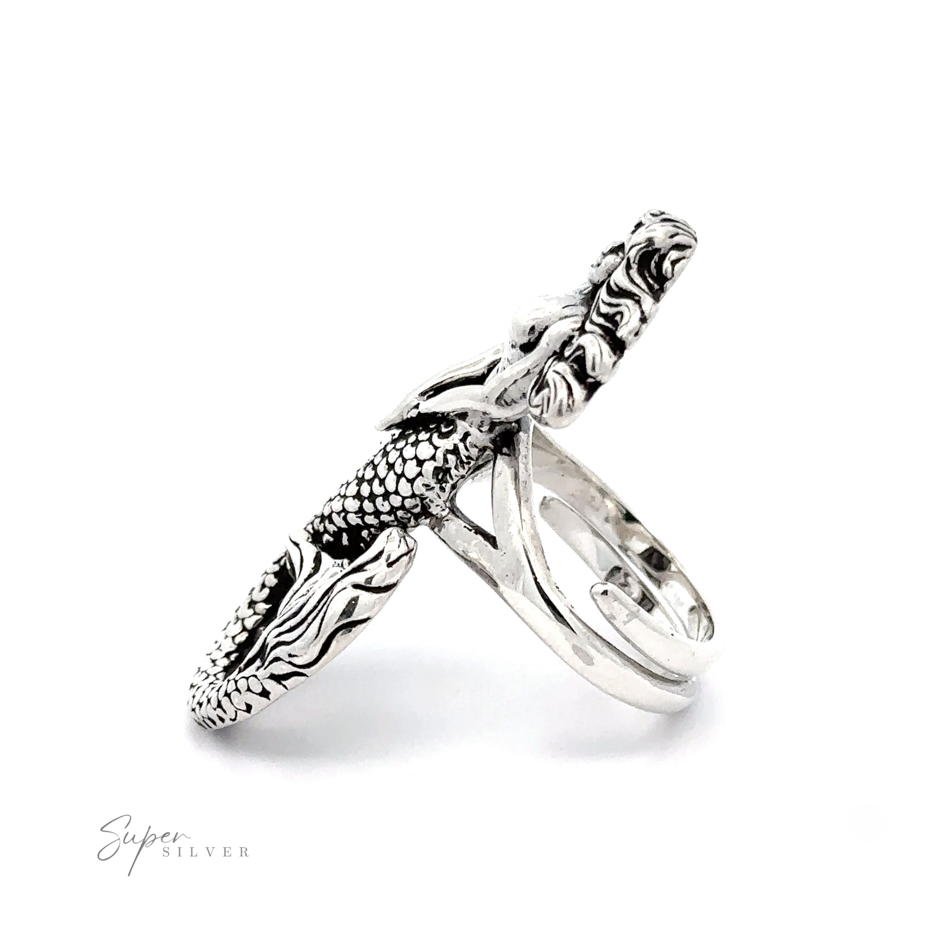 Statement Adjustable Mermaid Ring featuring a detailed Large Mermaid design, displayed on a white background. The mermaid's tail and scales are intricately crafted.