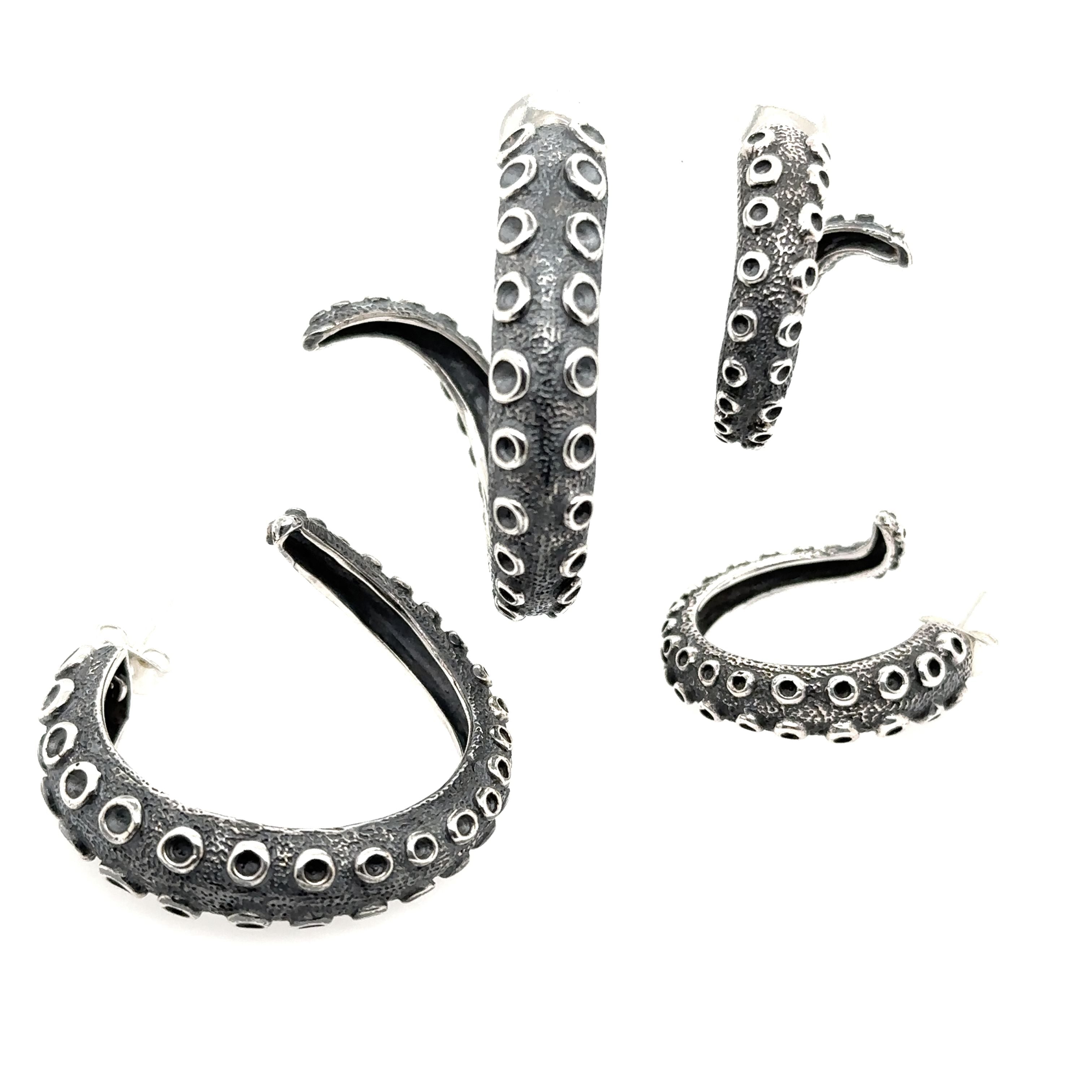 Super Silver's Edgy Octopus Tentacle Hoop Earrings