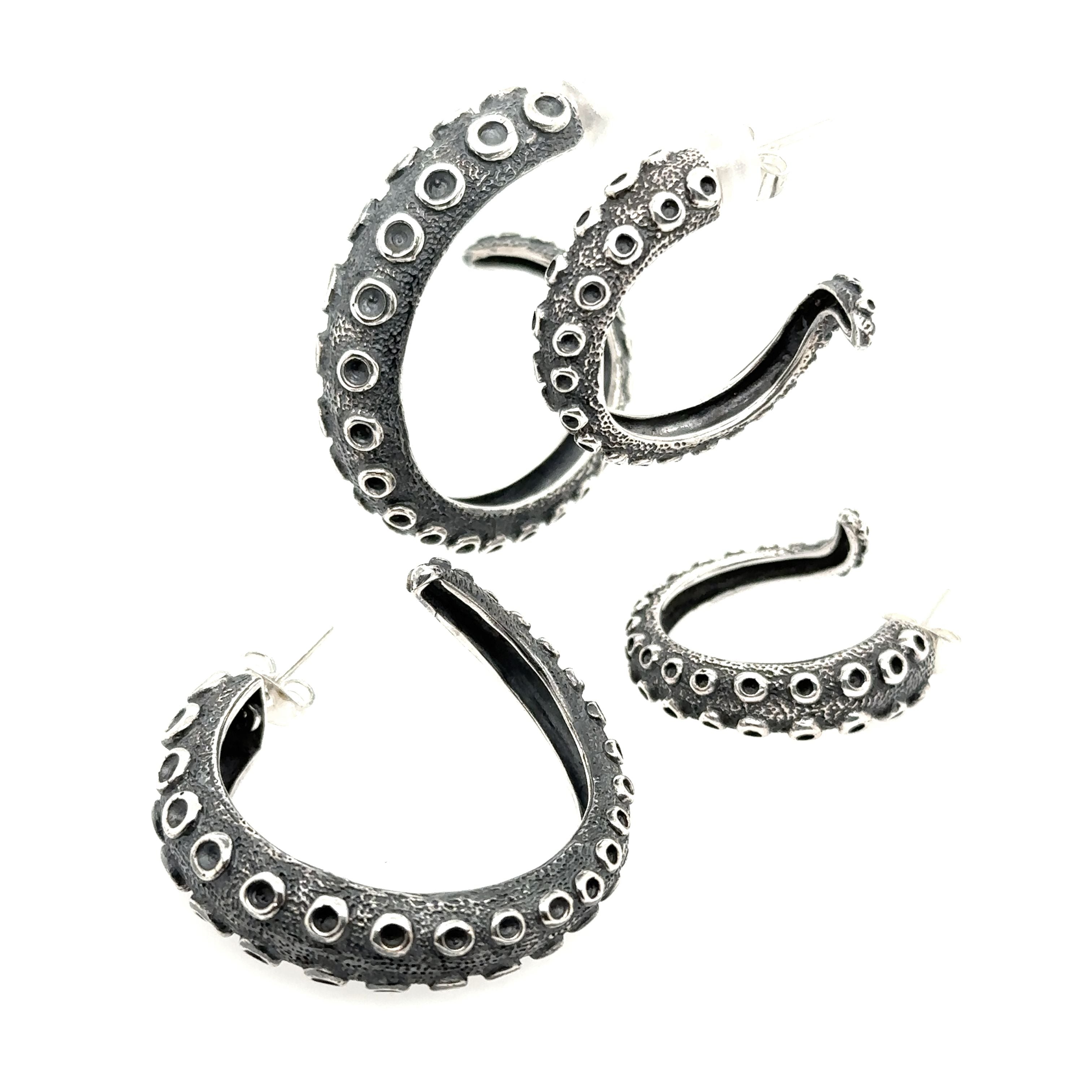 Edgy Octopus Tentacle Hoop Earrings designed with a unique tentacle design, adding an oceanic charm to your look by Super Silver.