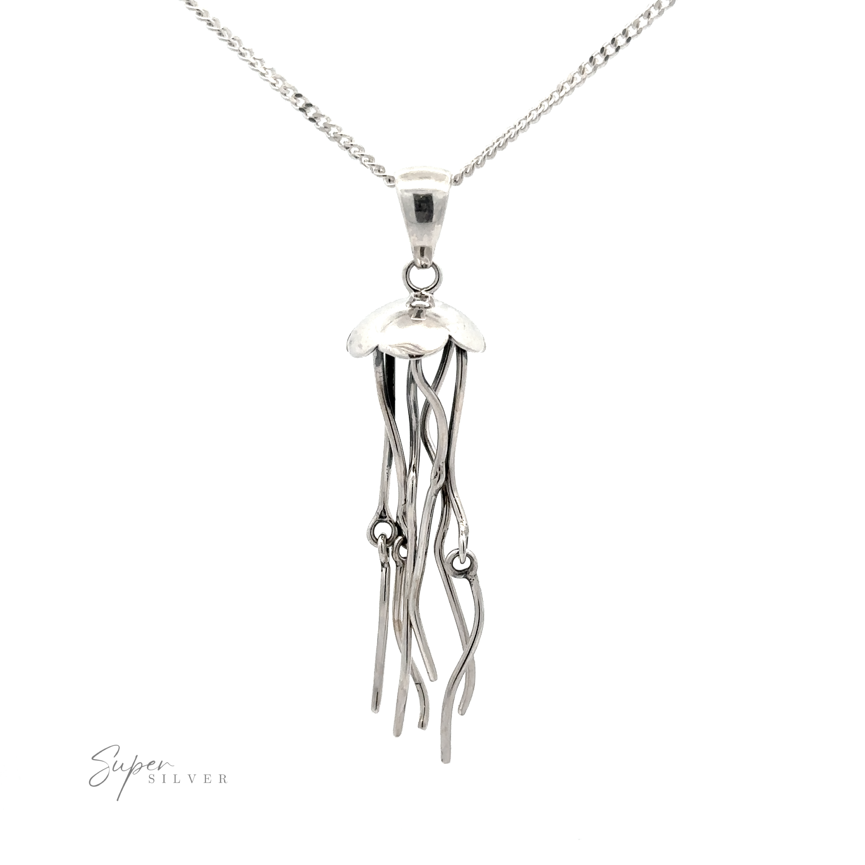 A stunning Moving Tentacle Jellyfish Pendant on a chain necklace, featuring flowing tentacle-like elements, from our exclusive Artisan Collections.