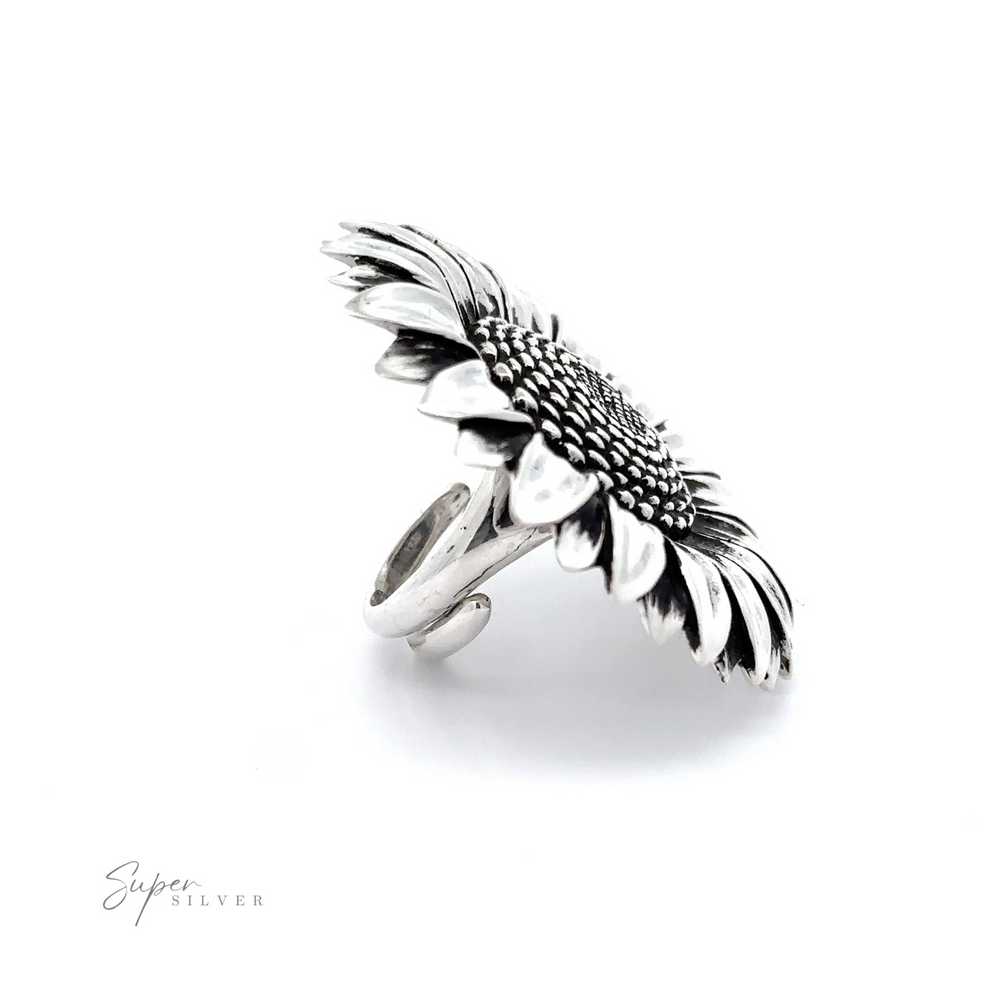 
                  
                    Adjustable Sunflower Statement Ring shaped like a floral elegance on a white background.
                  
                