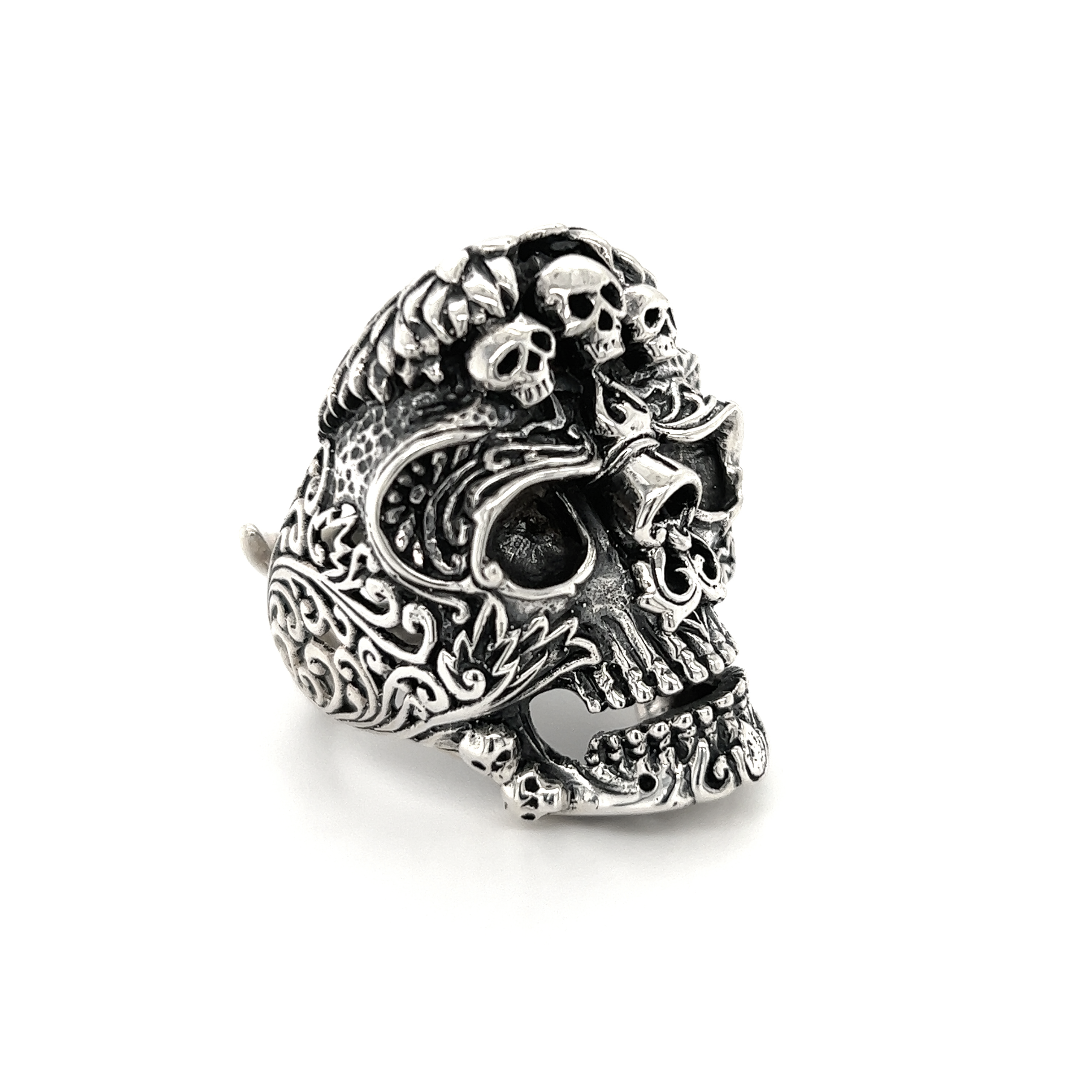 An Exquisite Skull Ring on a white background.