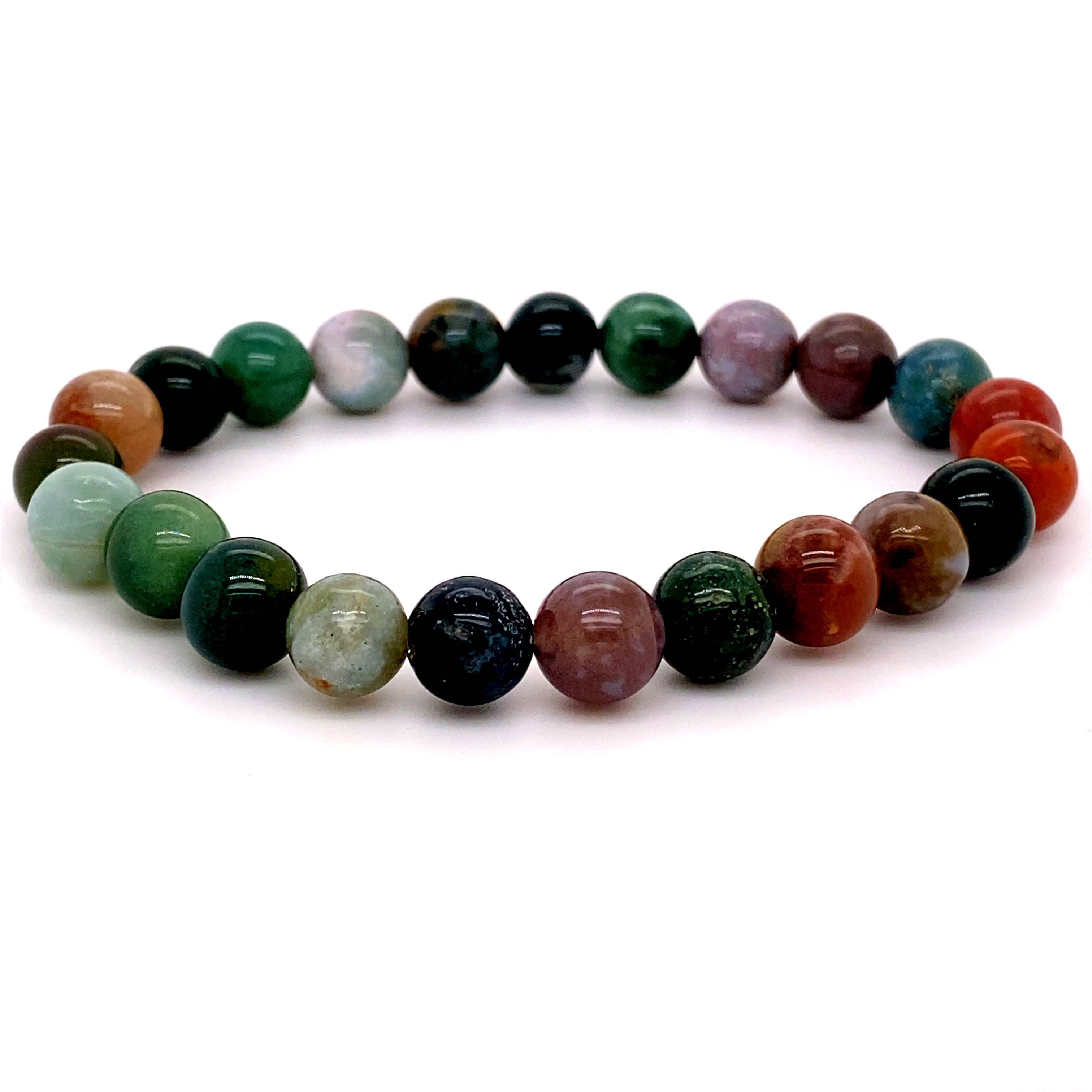 A 4mm beaded stone bracelet composed of multi-colored polished stones arranged in a circular shape on a white background.