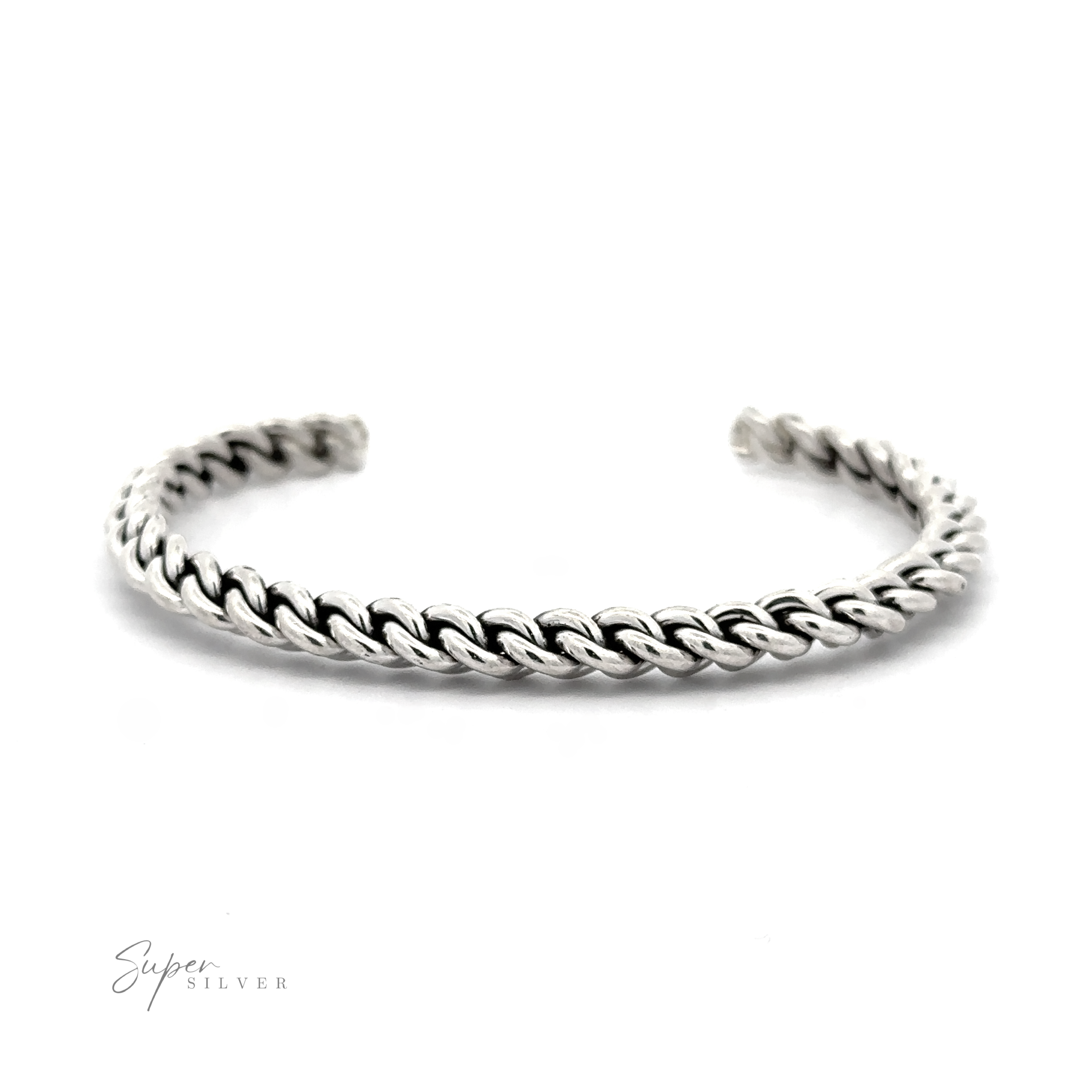 Native American Handmade Silver Woven Link Bracelet on a plain white background.