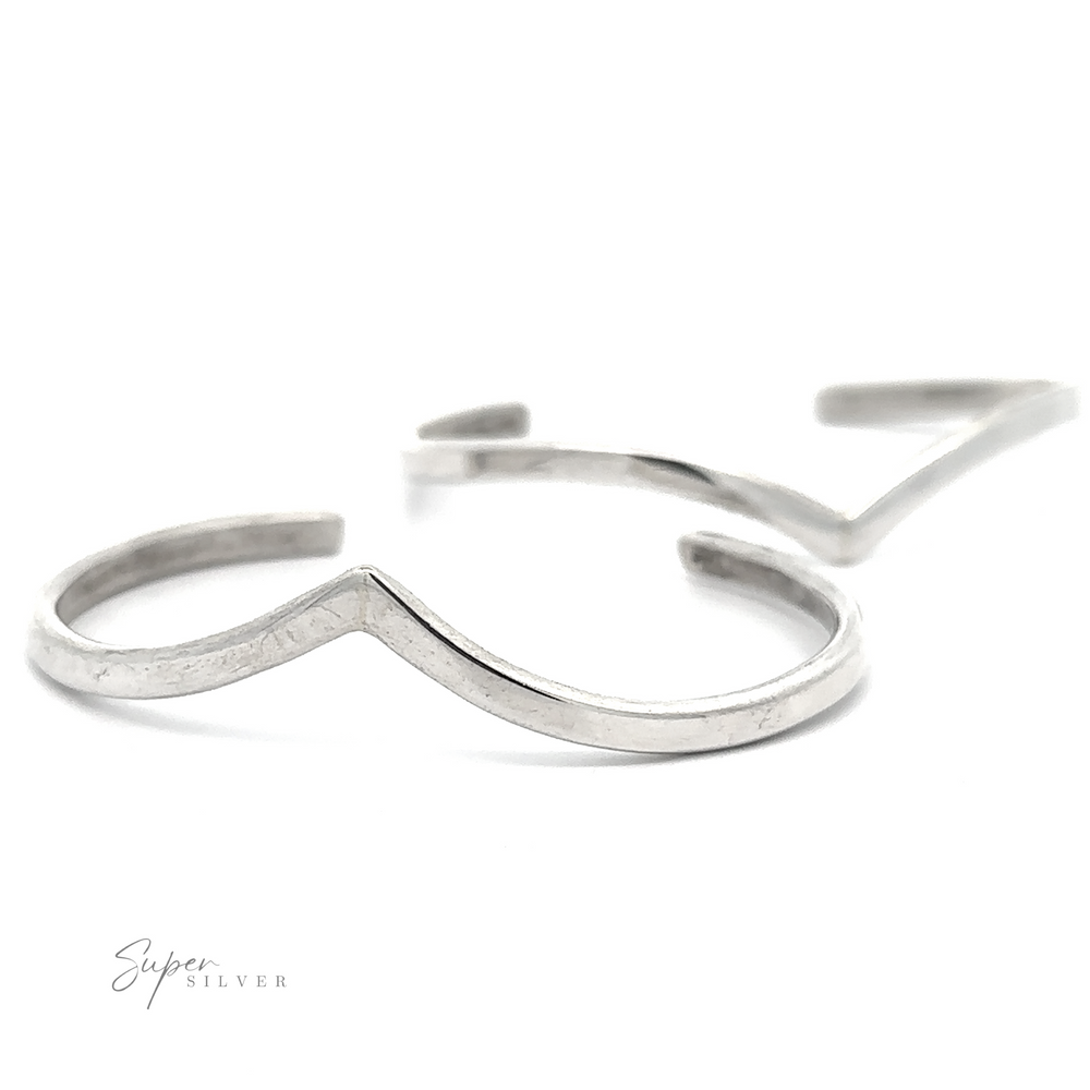 Two Native American Handmade Silver Chevron Cuff bracelets, each with a V-shaped design, are shown against a white background. Crafted from .925 Sterling Silver, the brand name "Super Silver" is visible in the bottom left corner.